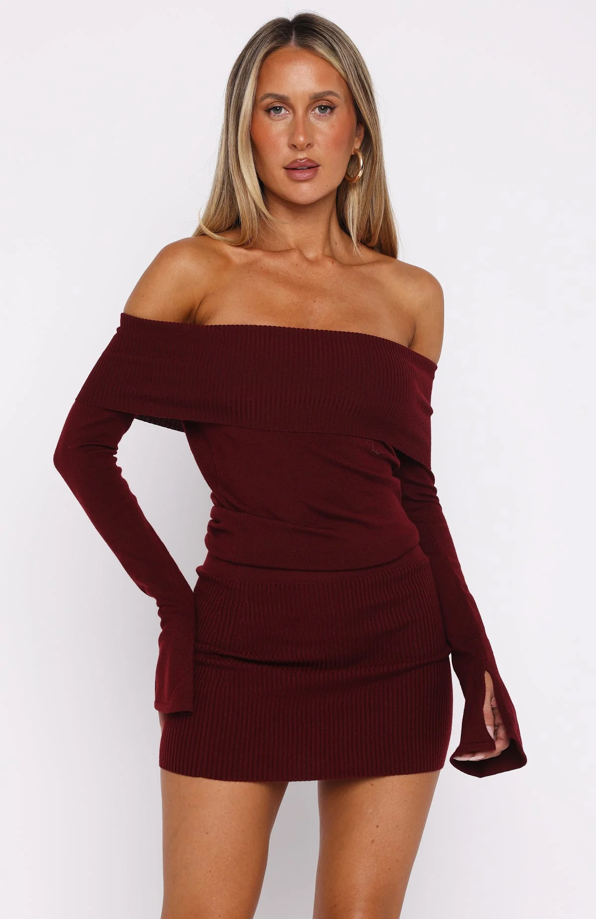 Parental Guidance Knit Mini Dress Burgundy