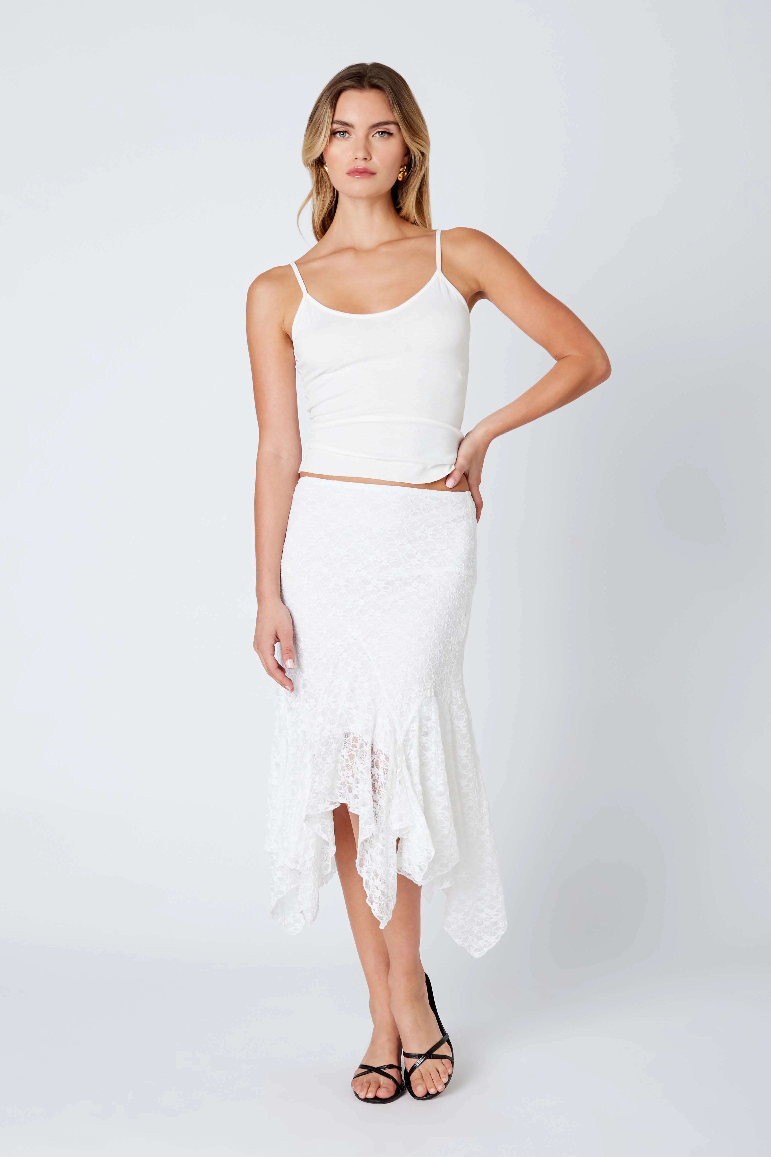 Lace Ruffle Midi Skirt