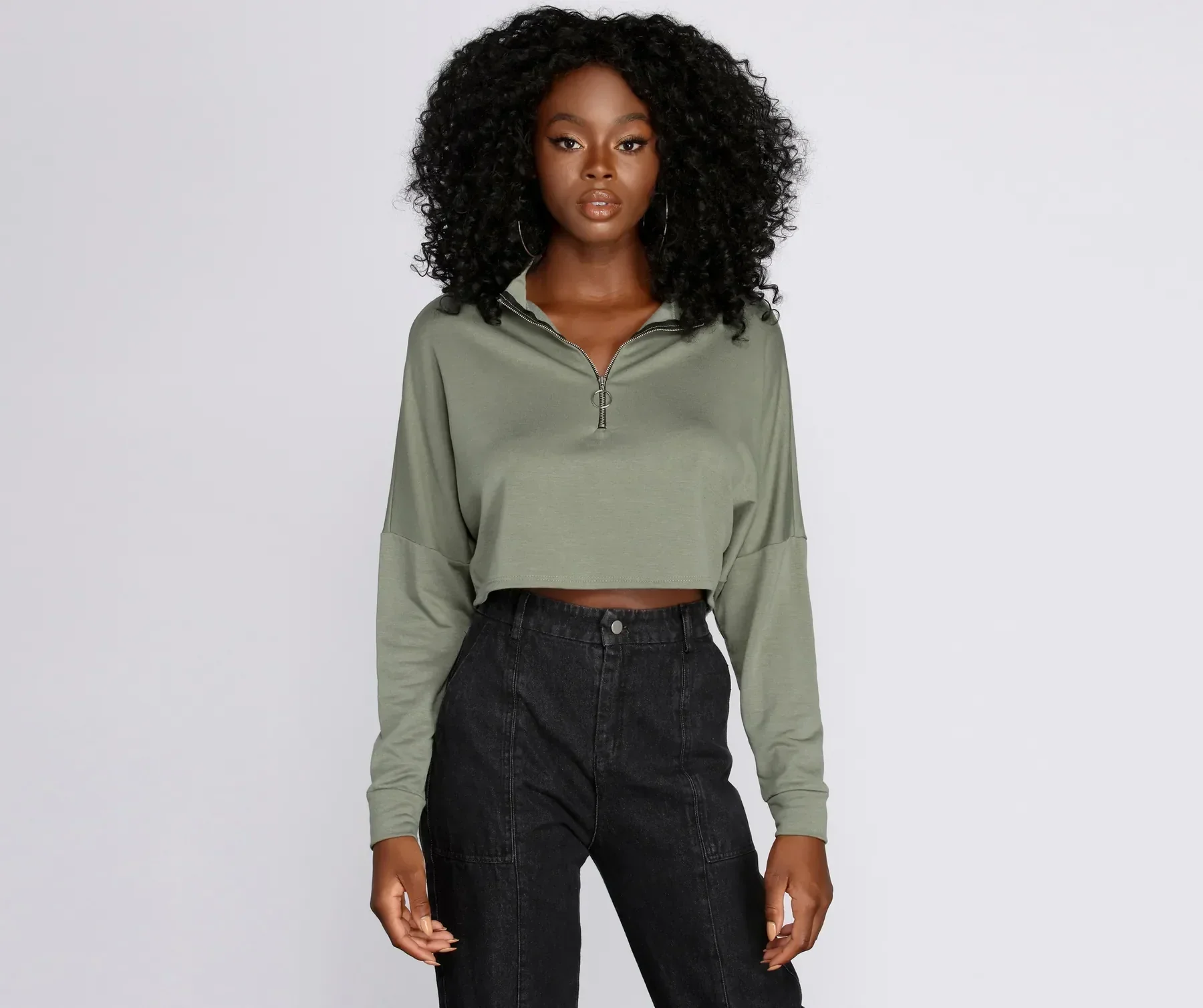 Zip Up Mock Neck Pullover