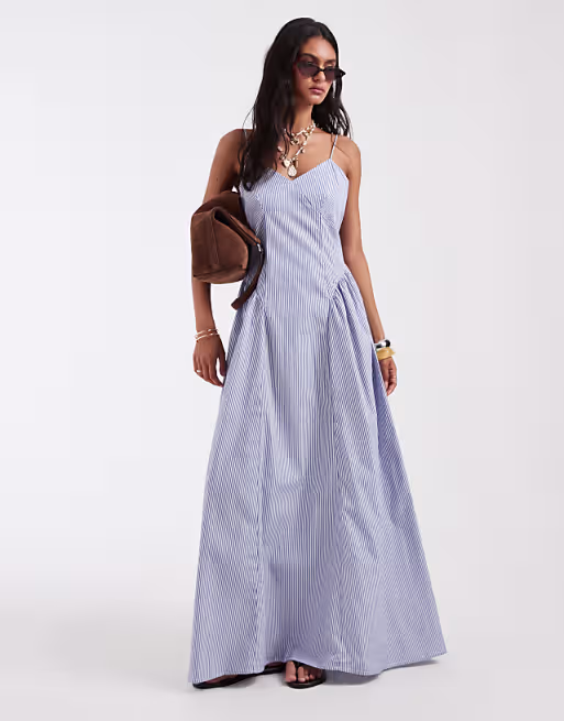 ONLY dropped waist maxi dress in light blue stripes