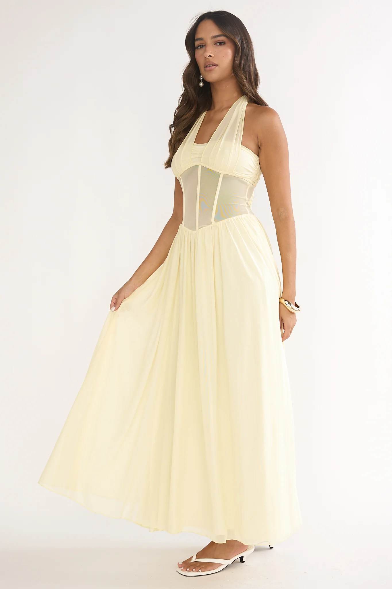 Jovella Halterneck Mesh Dress Butter