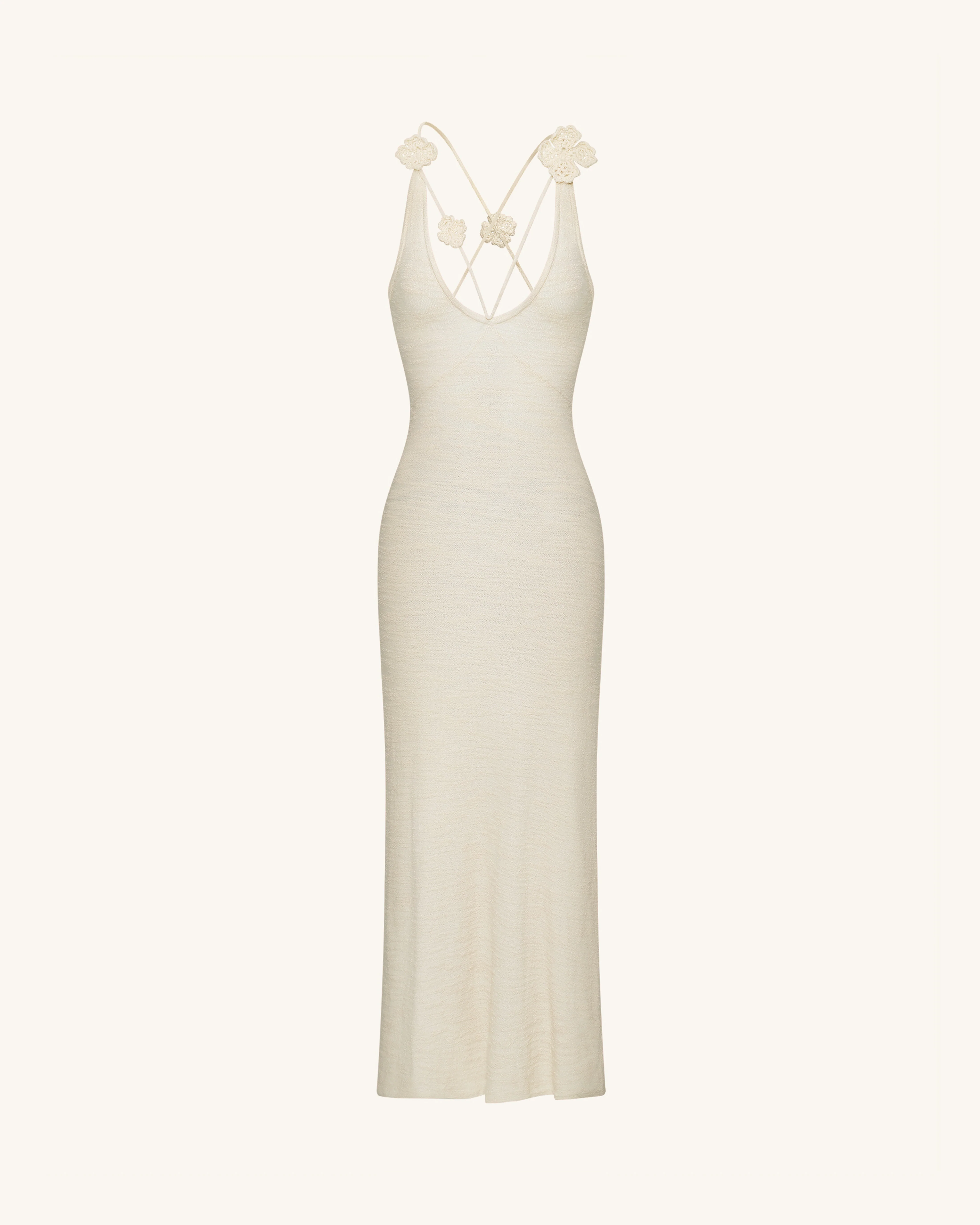 Textured Knit Halter Maxi Dress - Cream - FASHION NOB