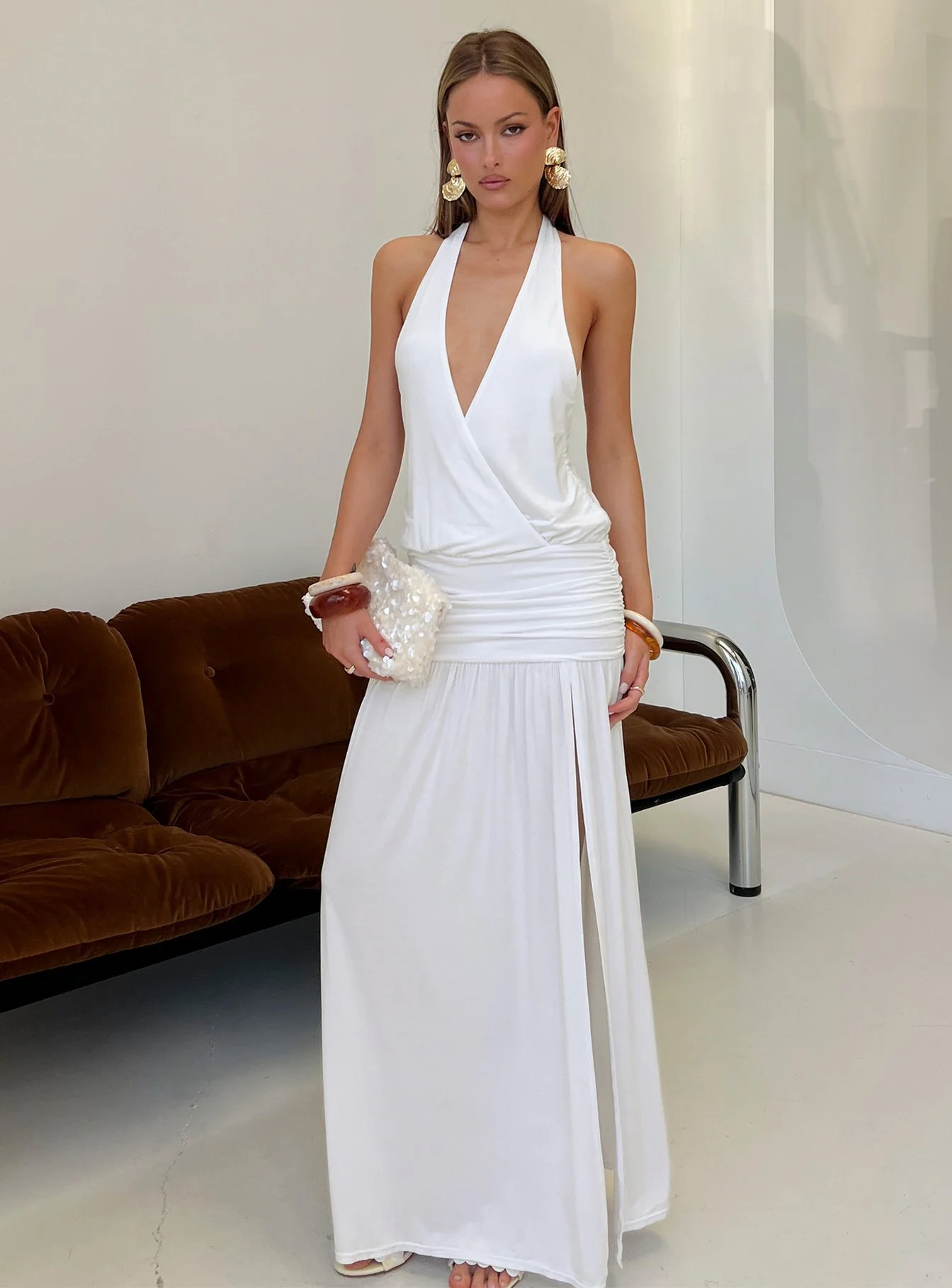 Casanova Halter Wrap Maxi Dress White