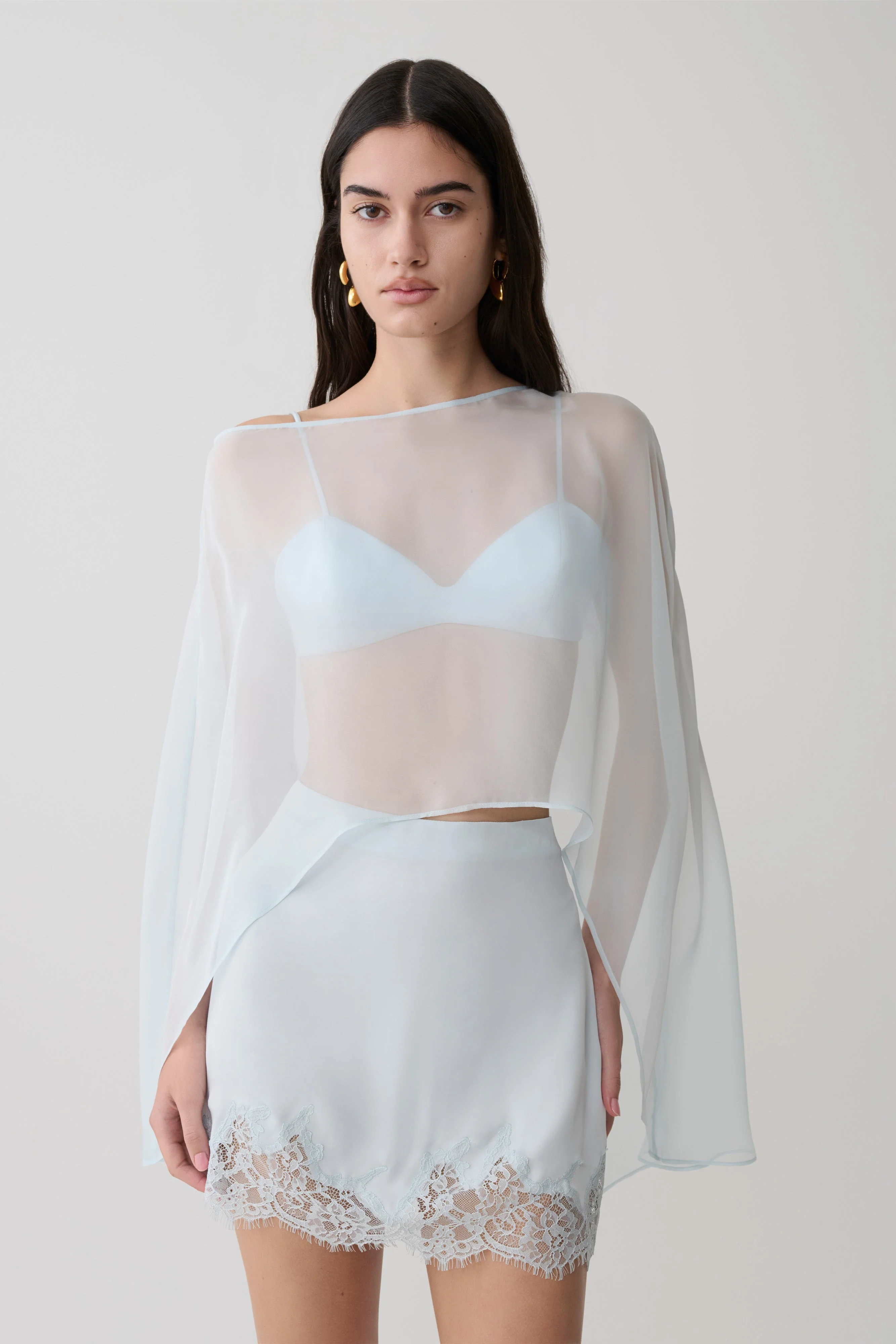 Kirstine Bralette With Chiffon Cape - Ice Blue