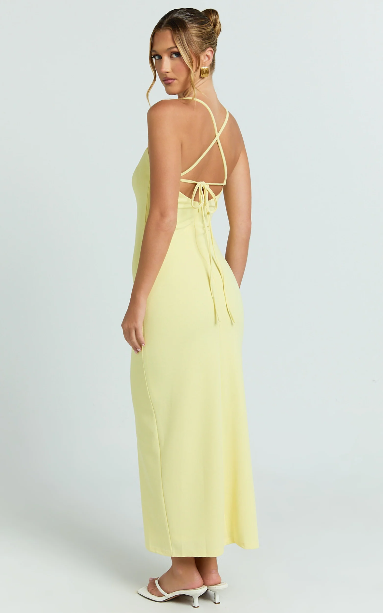 Ramirez Midi Dress - Scoop Neck Low Back Dress in Lemon