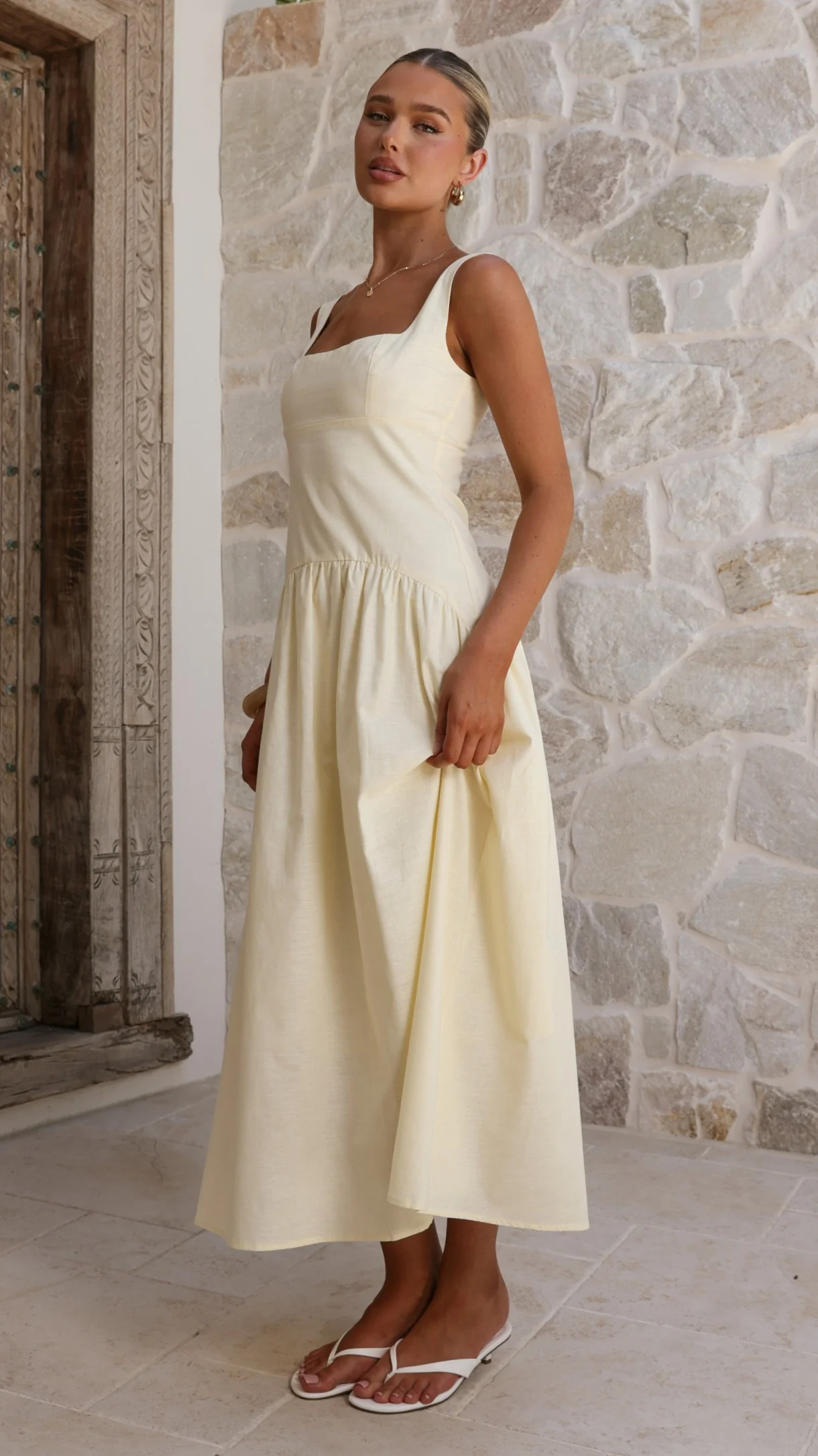 Lucy Drop Waist Maxi Dress - Butter - luluinthesky