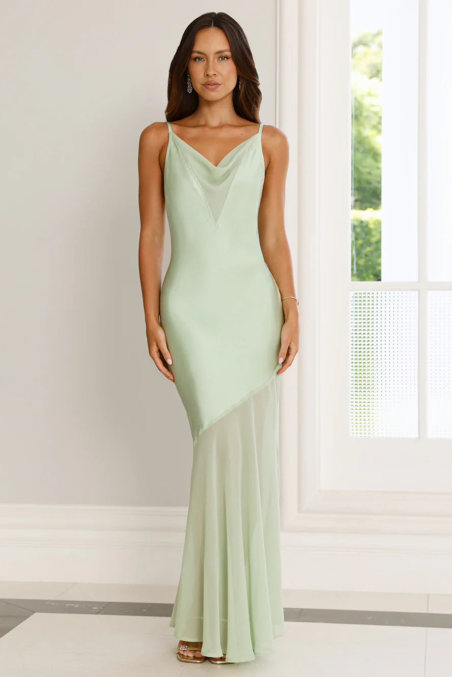 Elegant Simplicity Satin Maxi Dress Sage