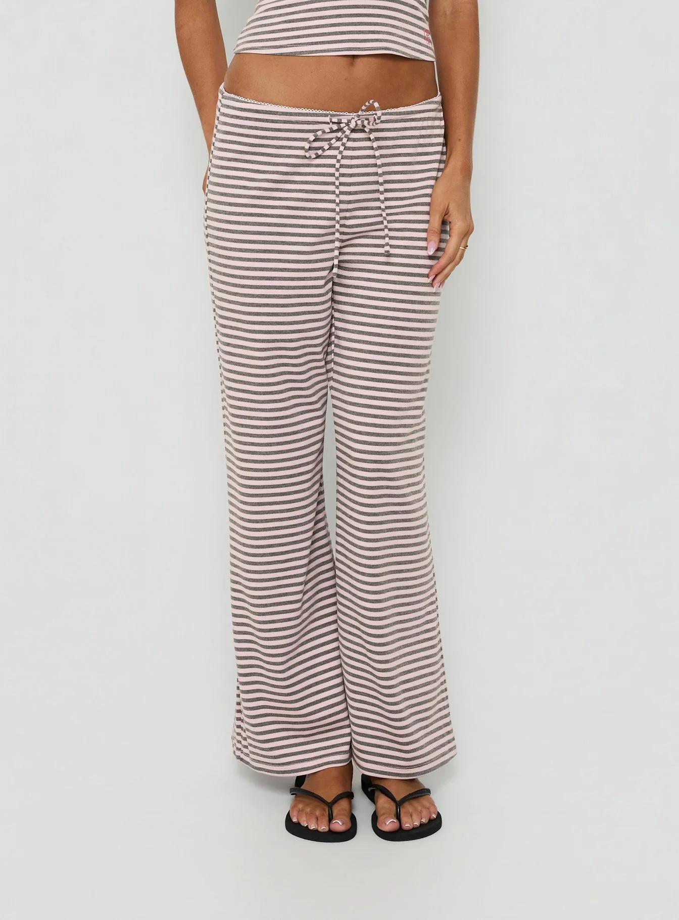Allice Tie Waist Sleep Pants Pink / Grey Stripe