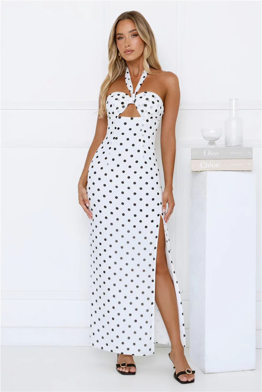 Chic Days Strapless Polka Dot Maxi Dress White