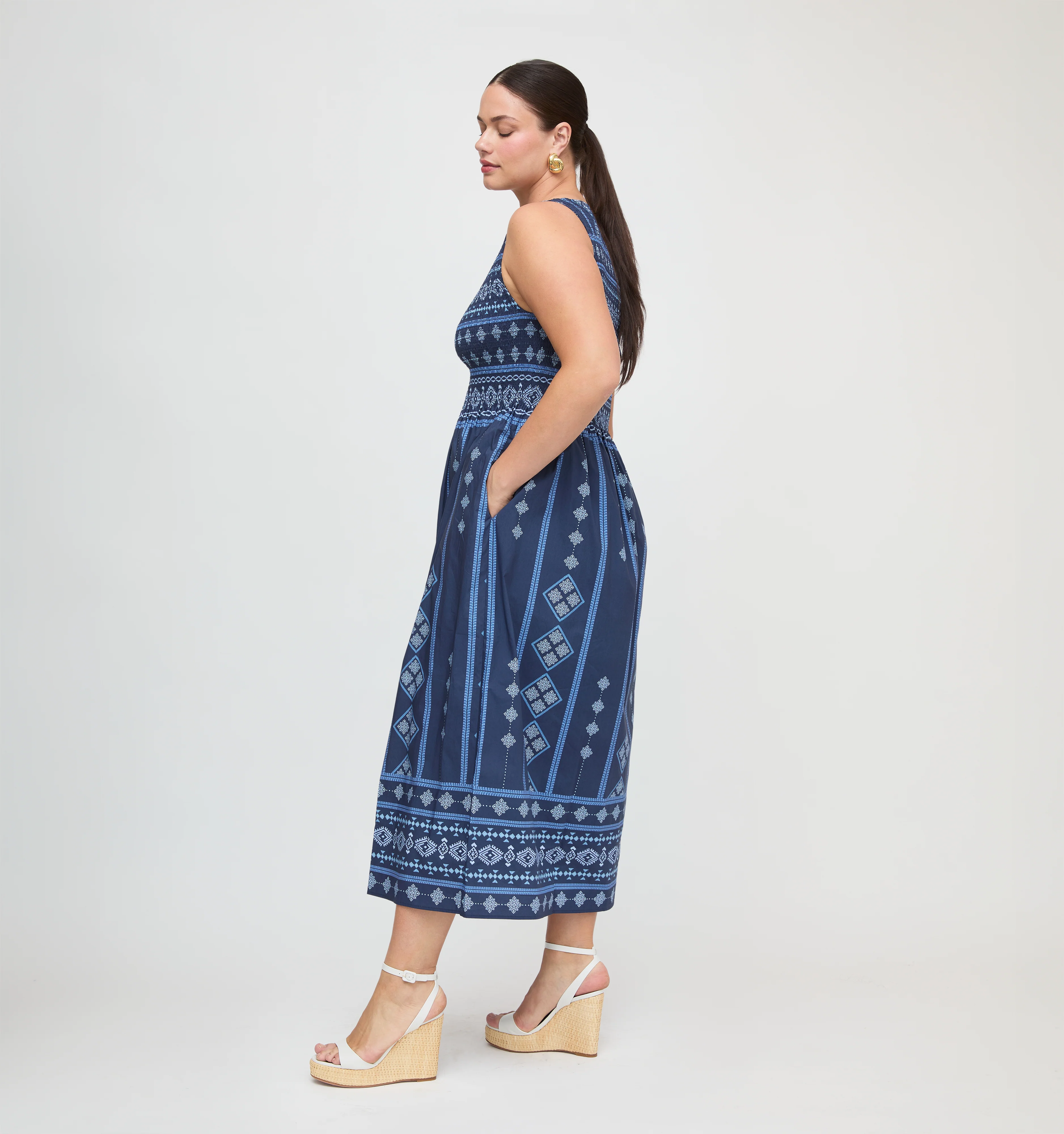The Cosima Nap Dress - Navy Diamond Batik