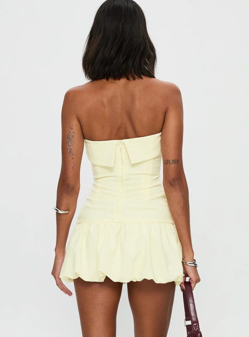 Mousse Strapless Mini Dress Lemon Tall - luluinthesky