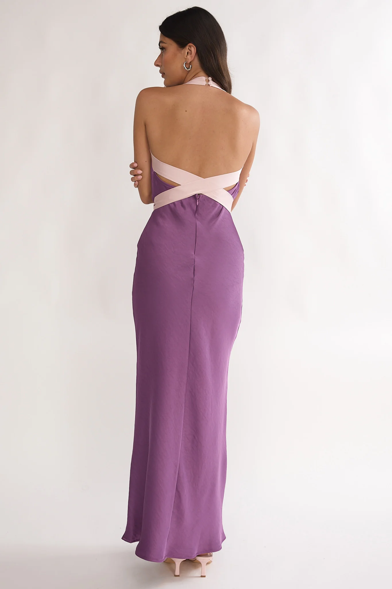 Elanah Waist Tie Halter Maxi Dress Grape - luluinthesky
