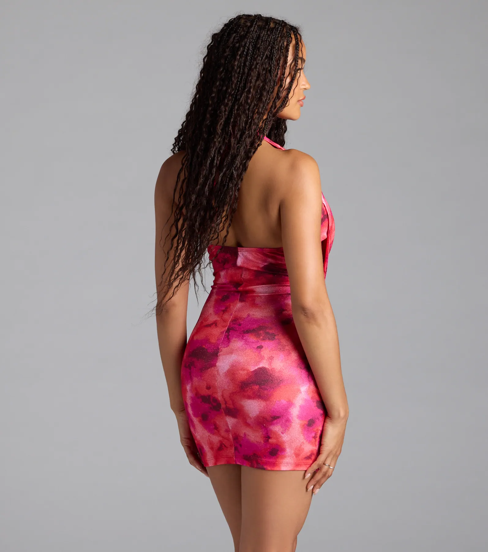 Glitzy Fab Abstract Print Halter Mini Dress