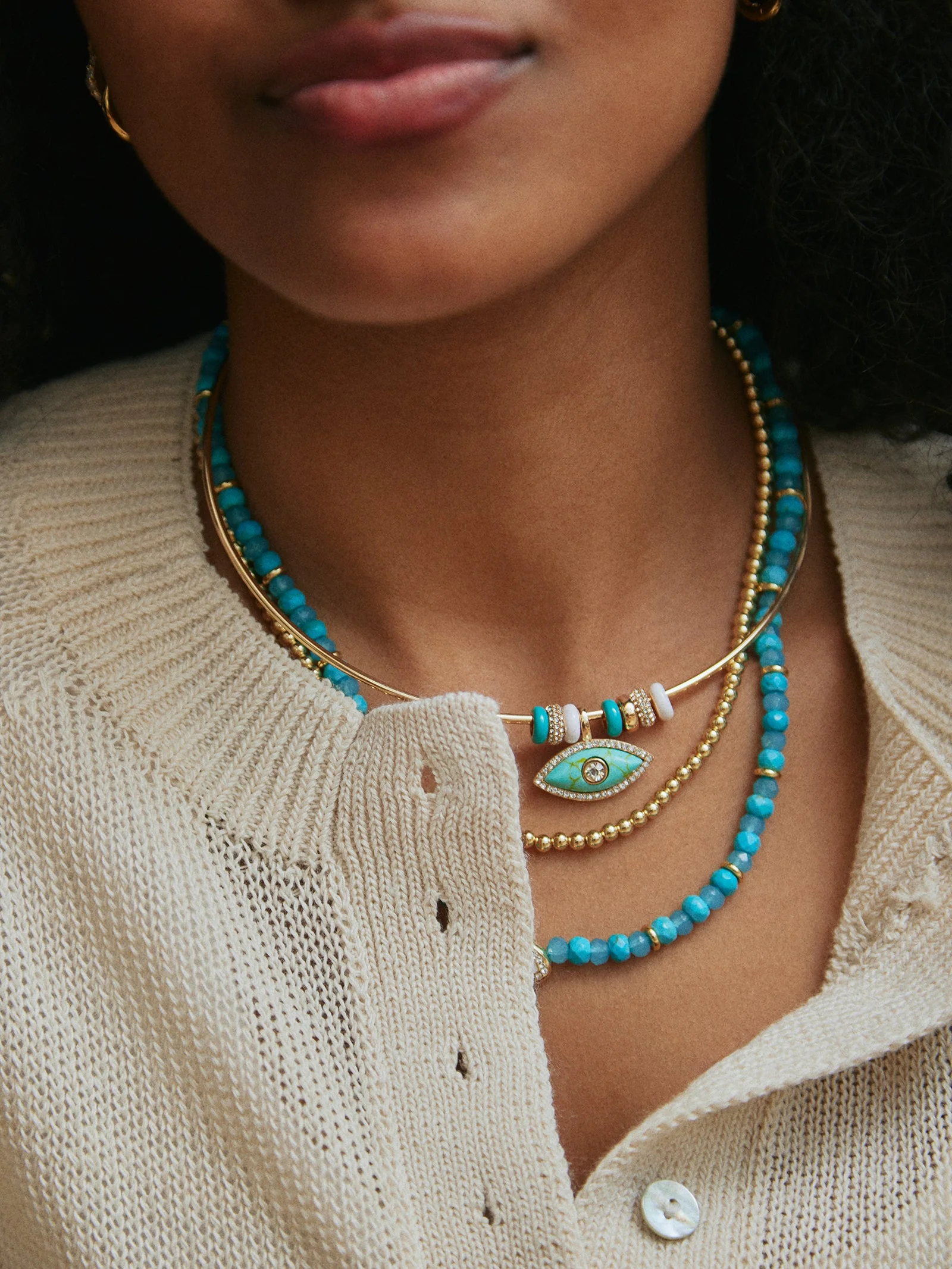 Evil Eye Collar Necklace - Gold/Blue