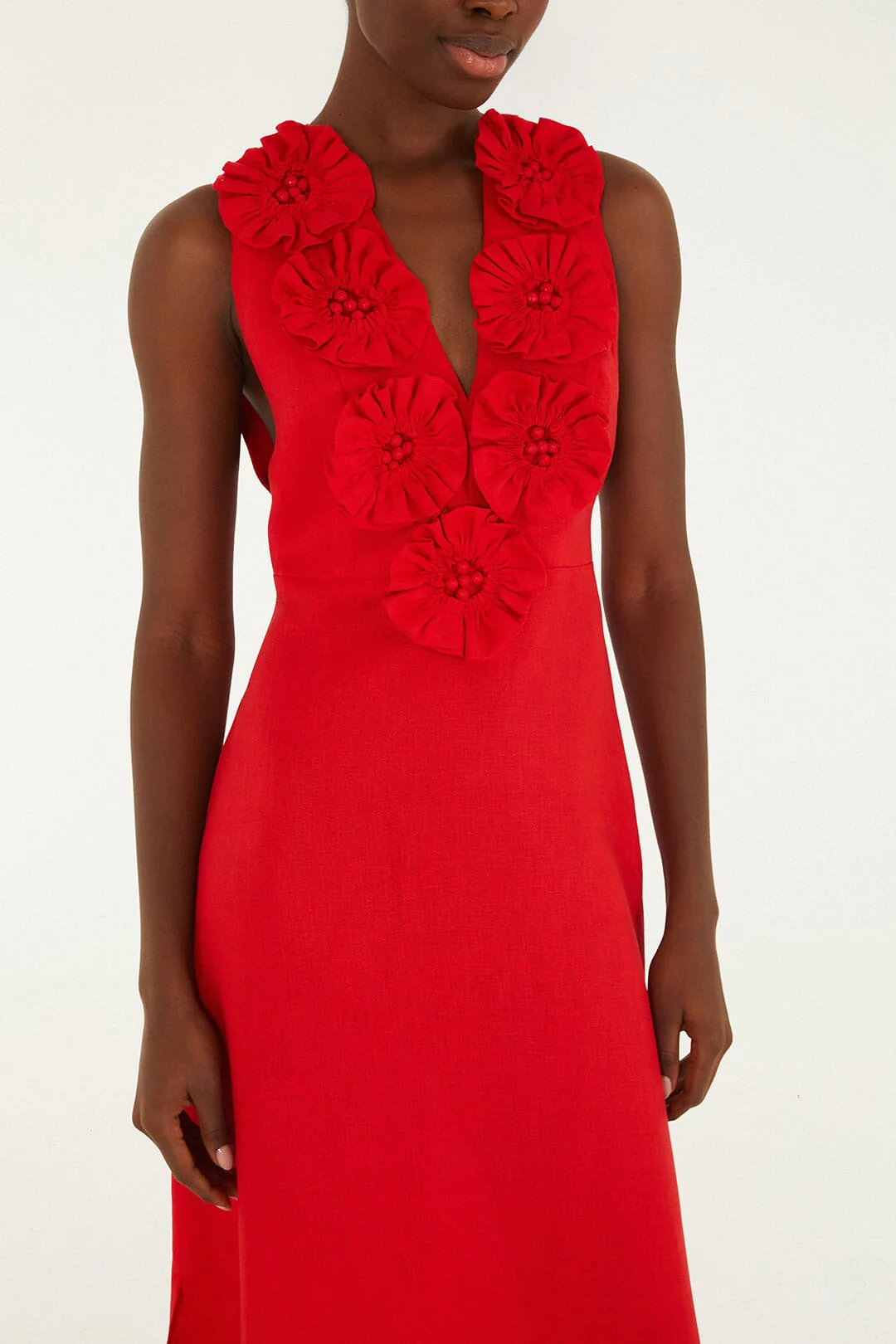 Red 3d Flower Maxi Dress