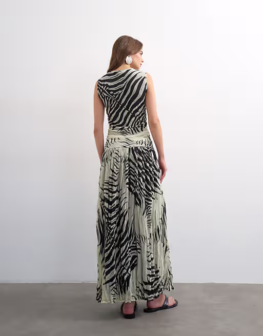 Topshop mesh zebra print drop waist maxi dress in mono