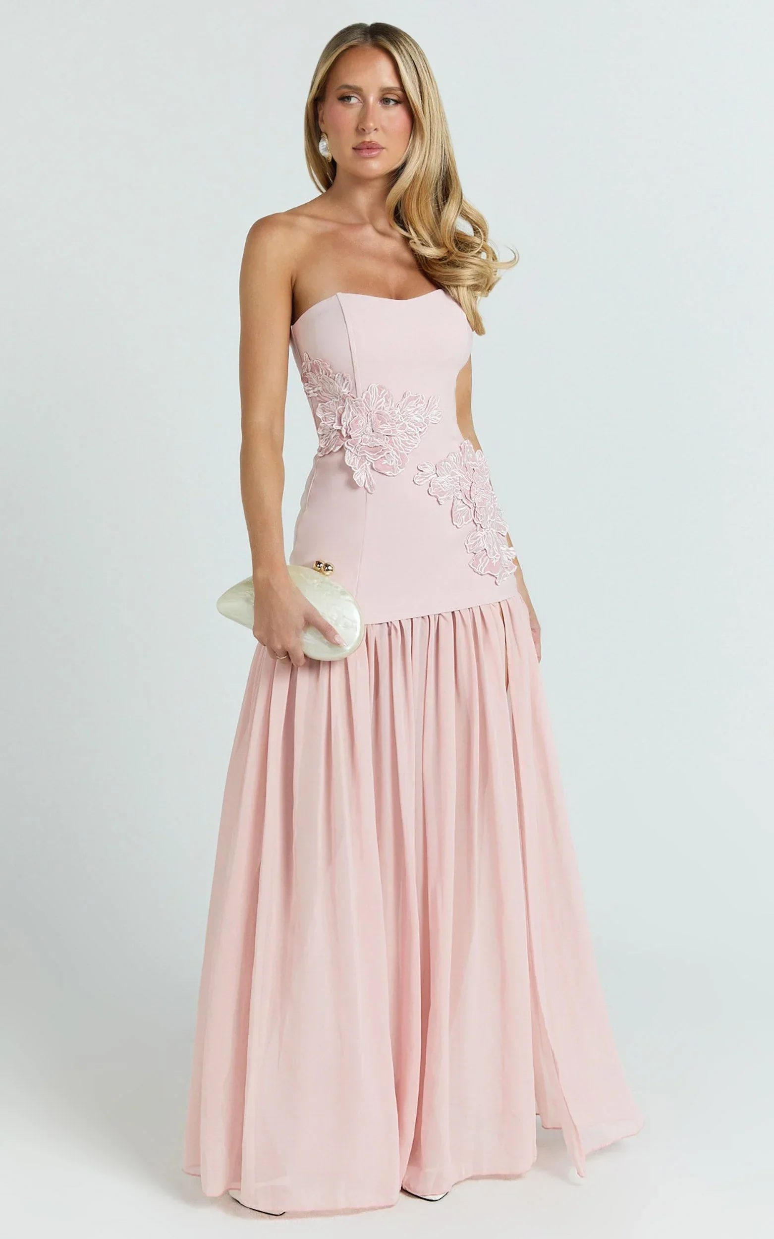 Jefferies Maxi Dress - Peplum Bodice Contrast Georgette Dress in Pink - luluinthesky