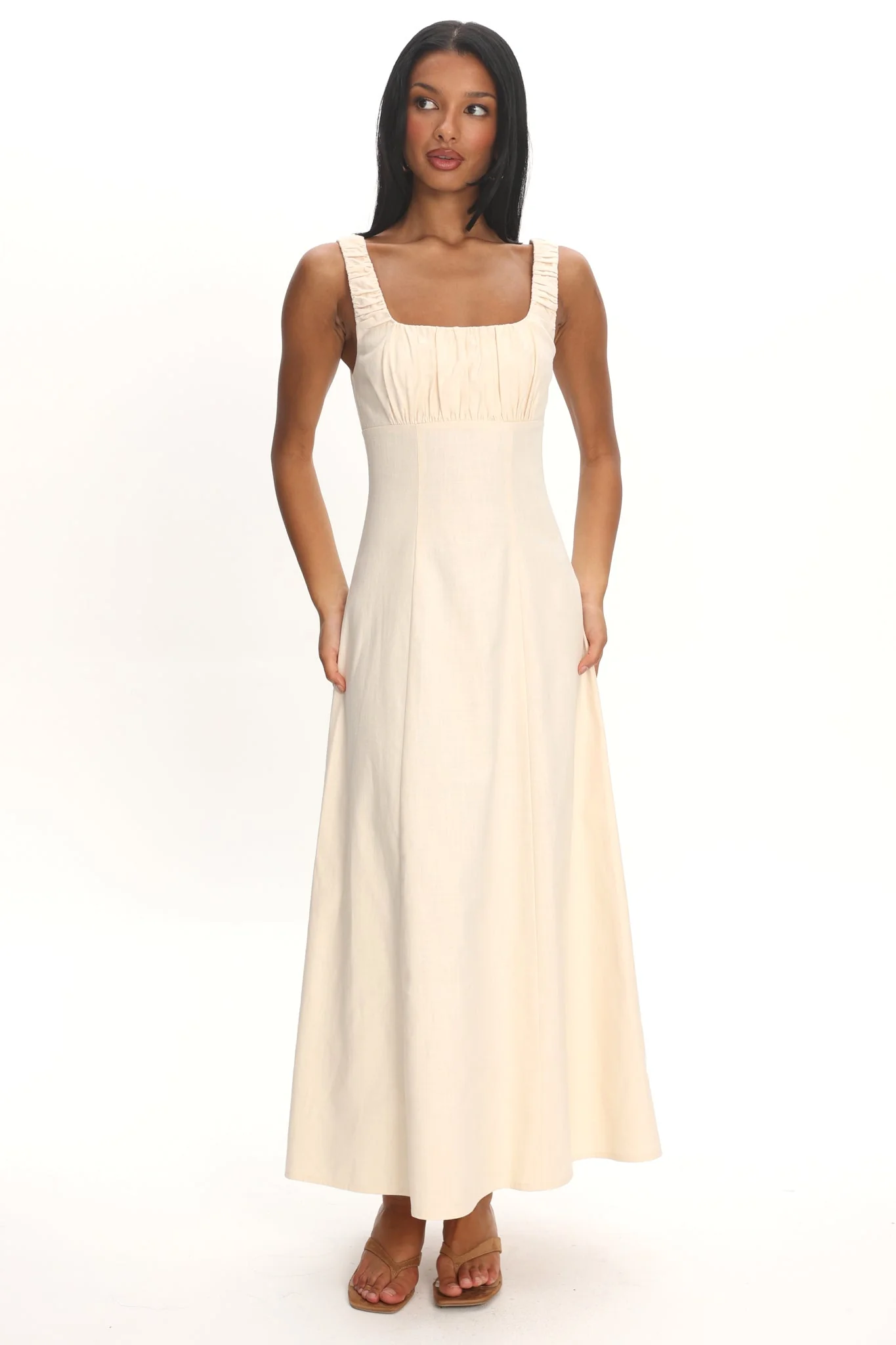 Aila Gathered Bust Maxi Dress Cream