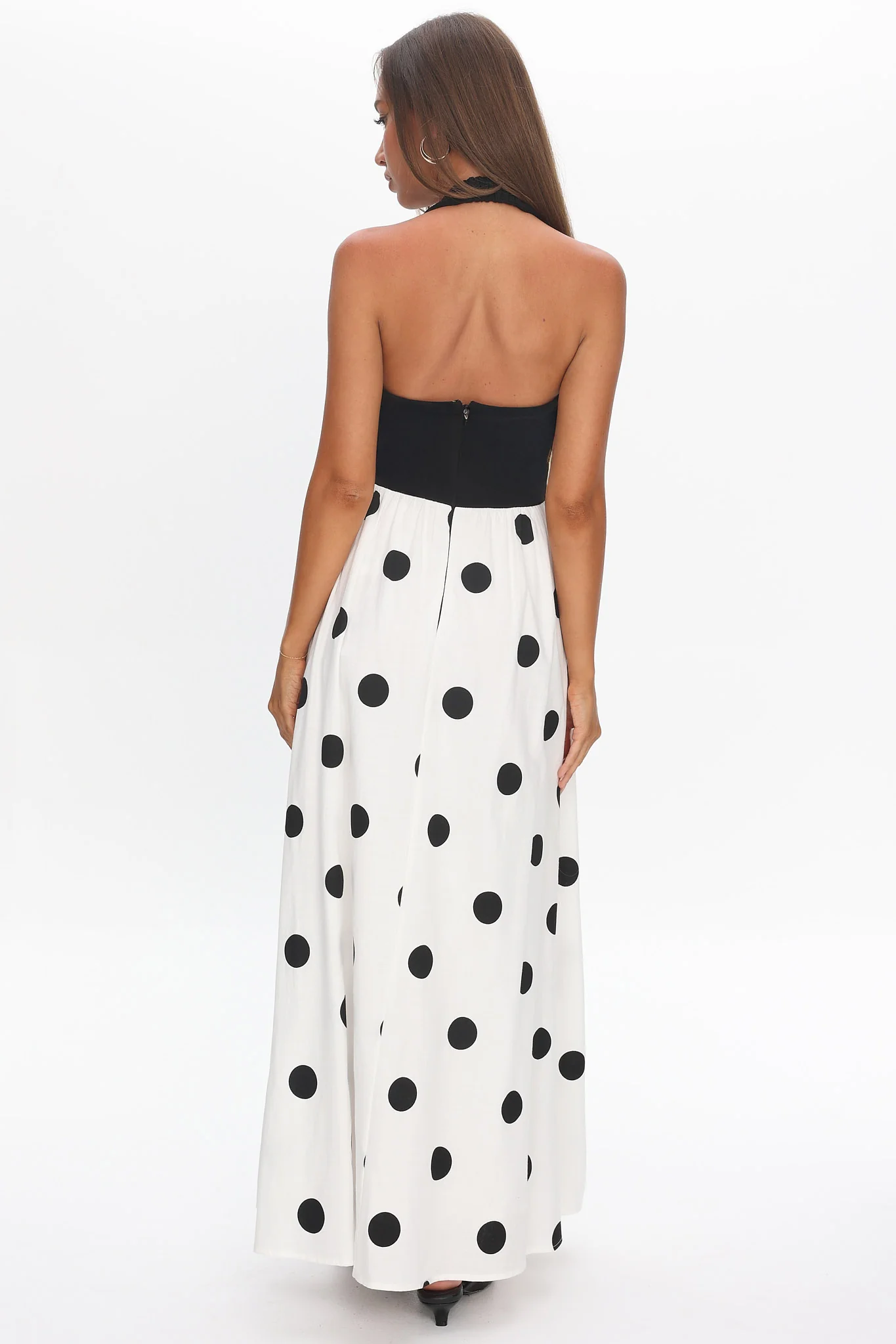 Get My Attention Halterneck Maxi Dress Polka Dot Black - luluinthesky