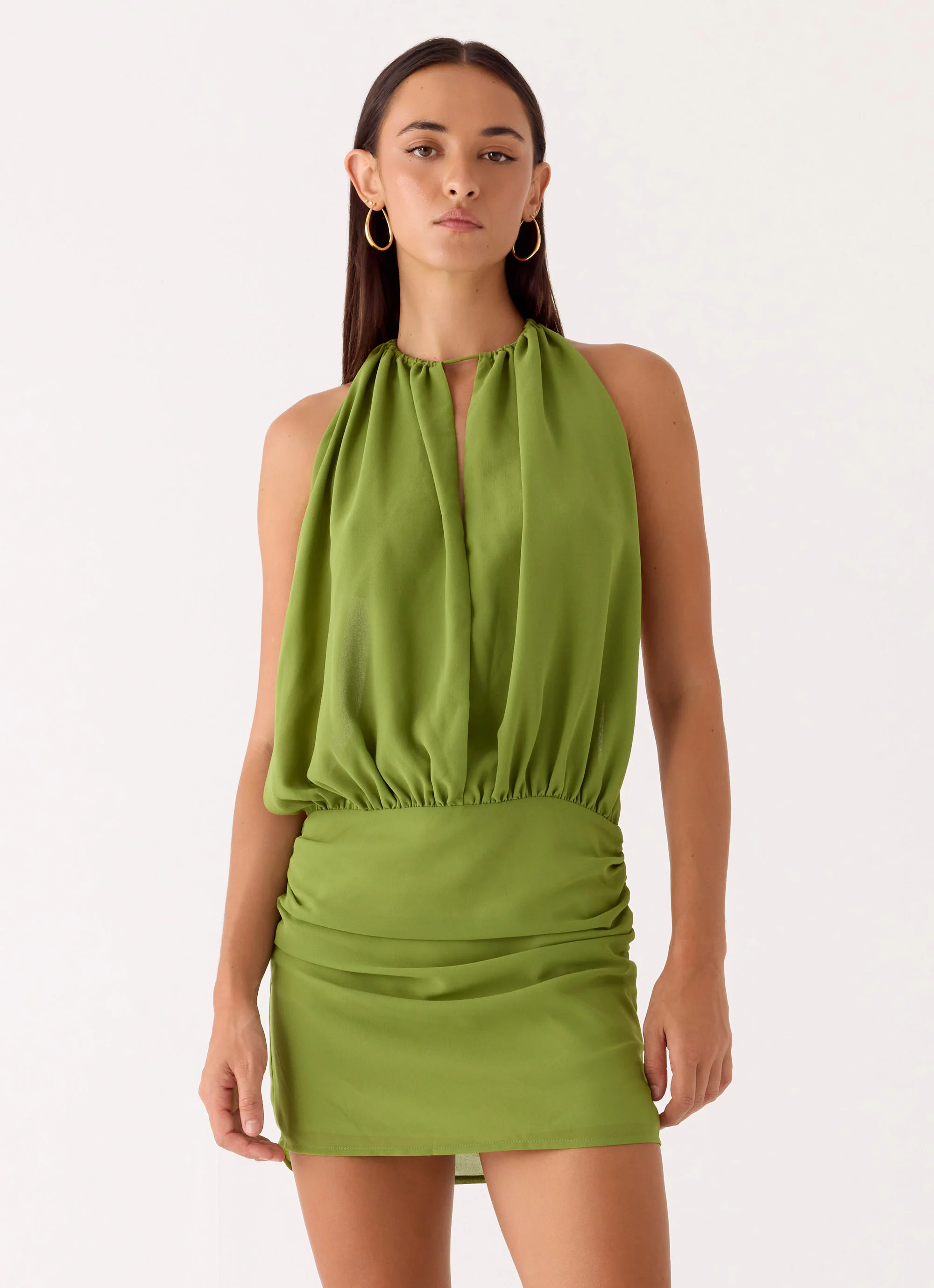 Dialed In Chiffon Mini Dress - Fern Green