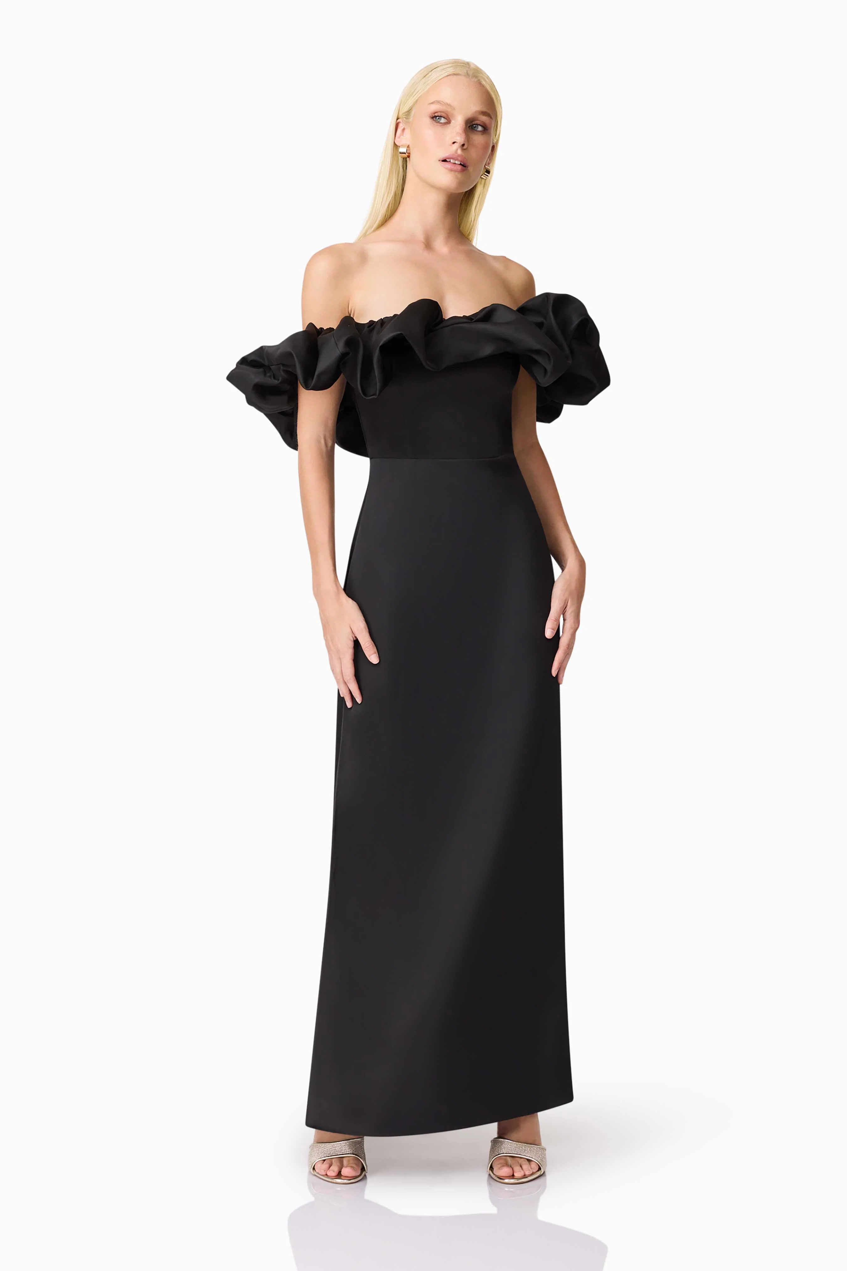 Sharon Off The Shoulder Midi Dress in Black