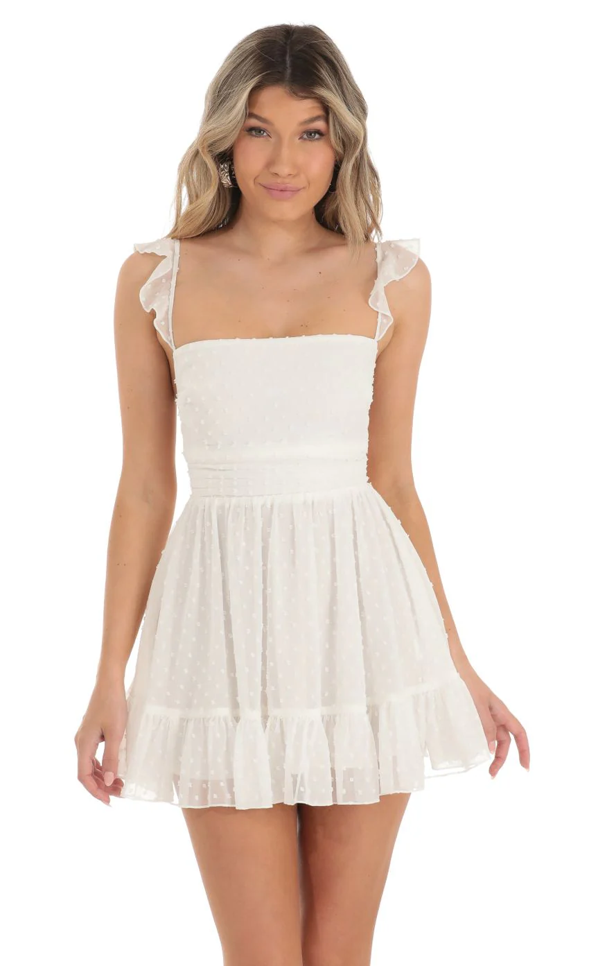 Dotted A-line Dress in White - luluinthesky