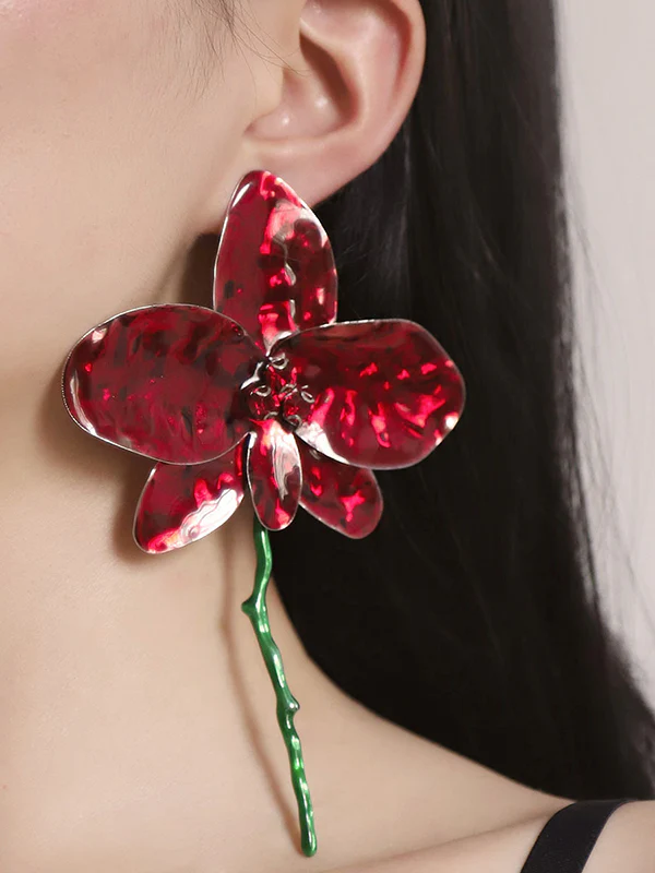 Flower Shape Rhinestone Shiny Earrings Accessories