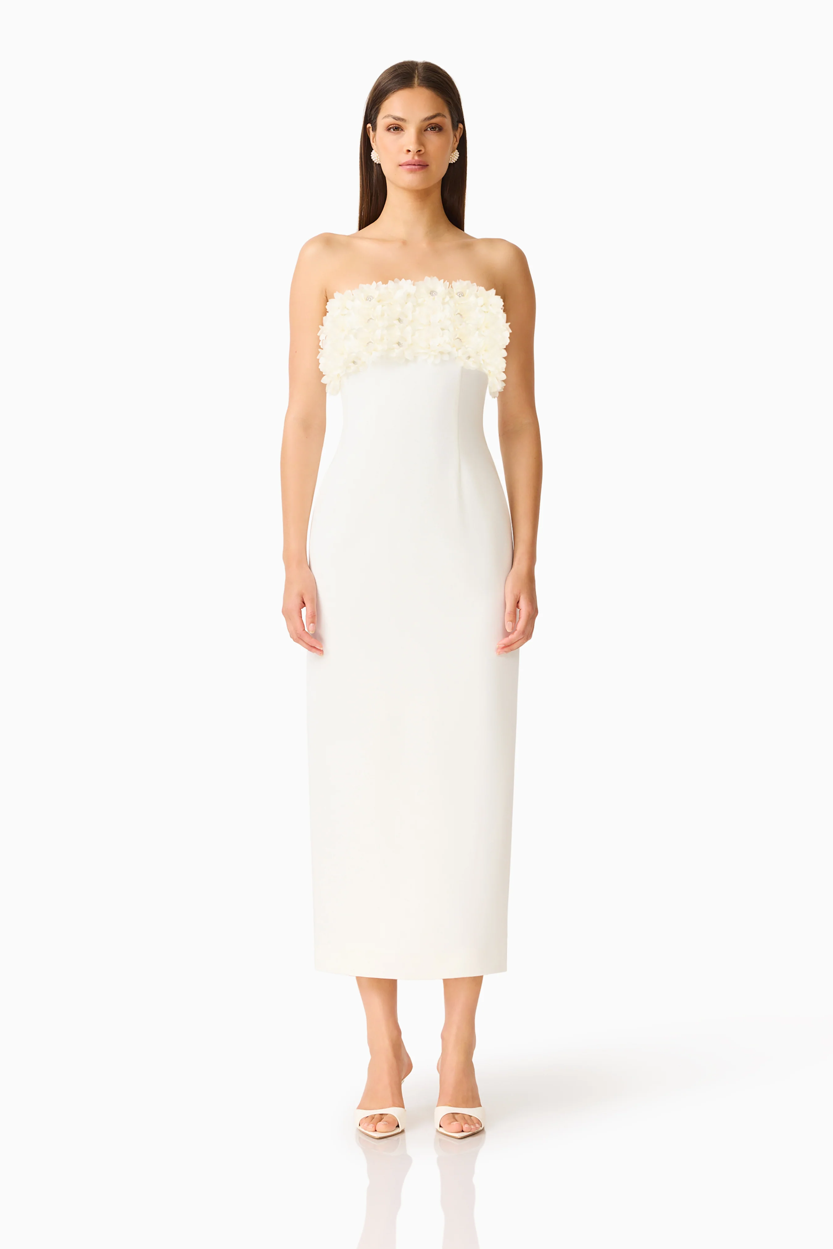 Solenne Column Midi Dress in White
