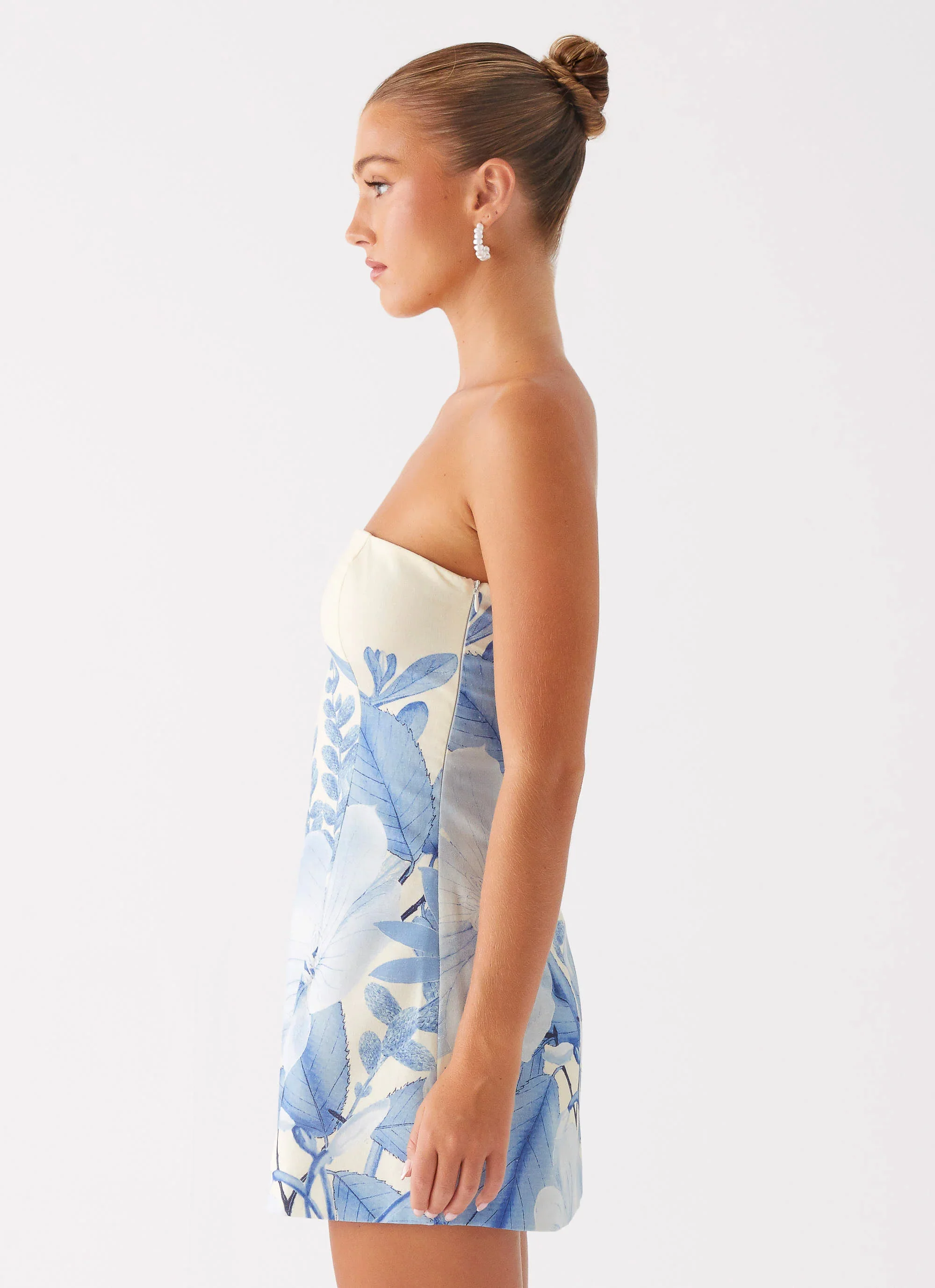 Denby Strapless Mini Dress - Blue Floral Print