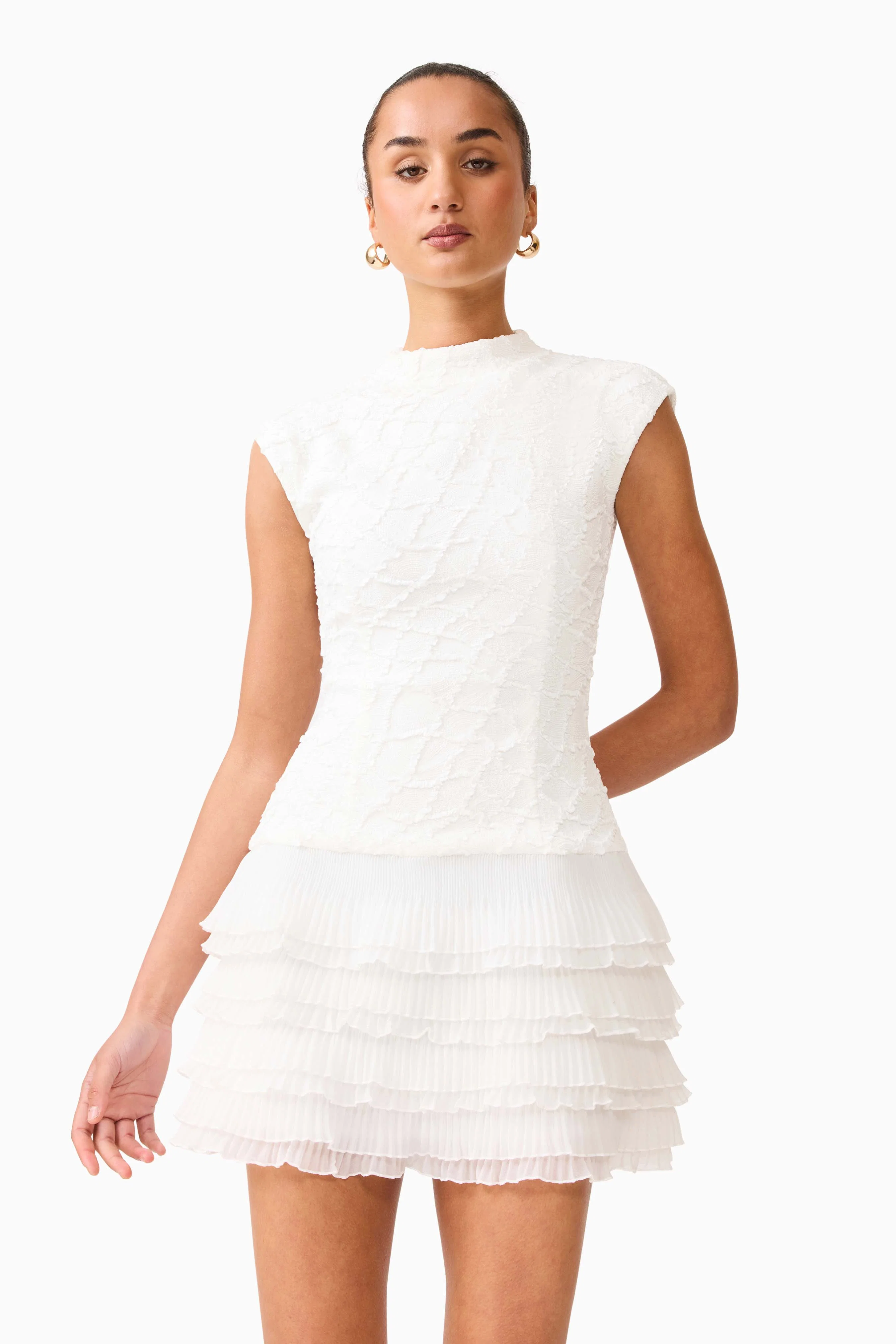 Alexandra Tiered Mini Dress in White