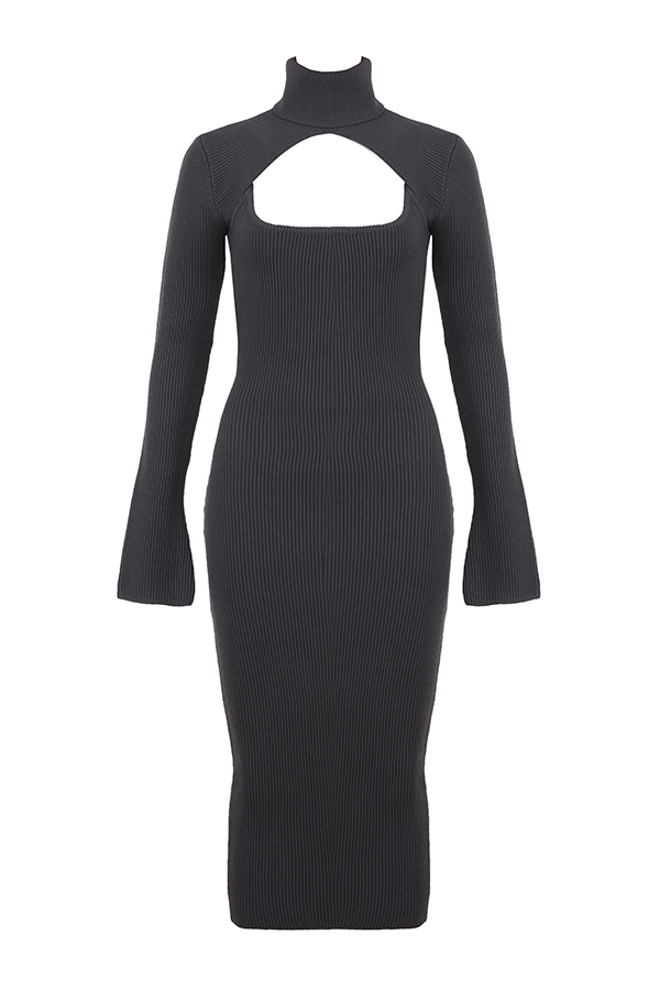 Charcoal Knit Midi Dress