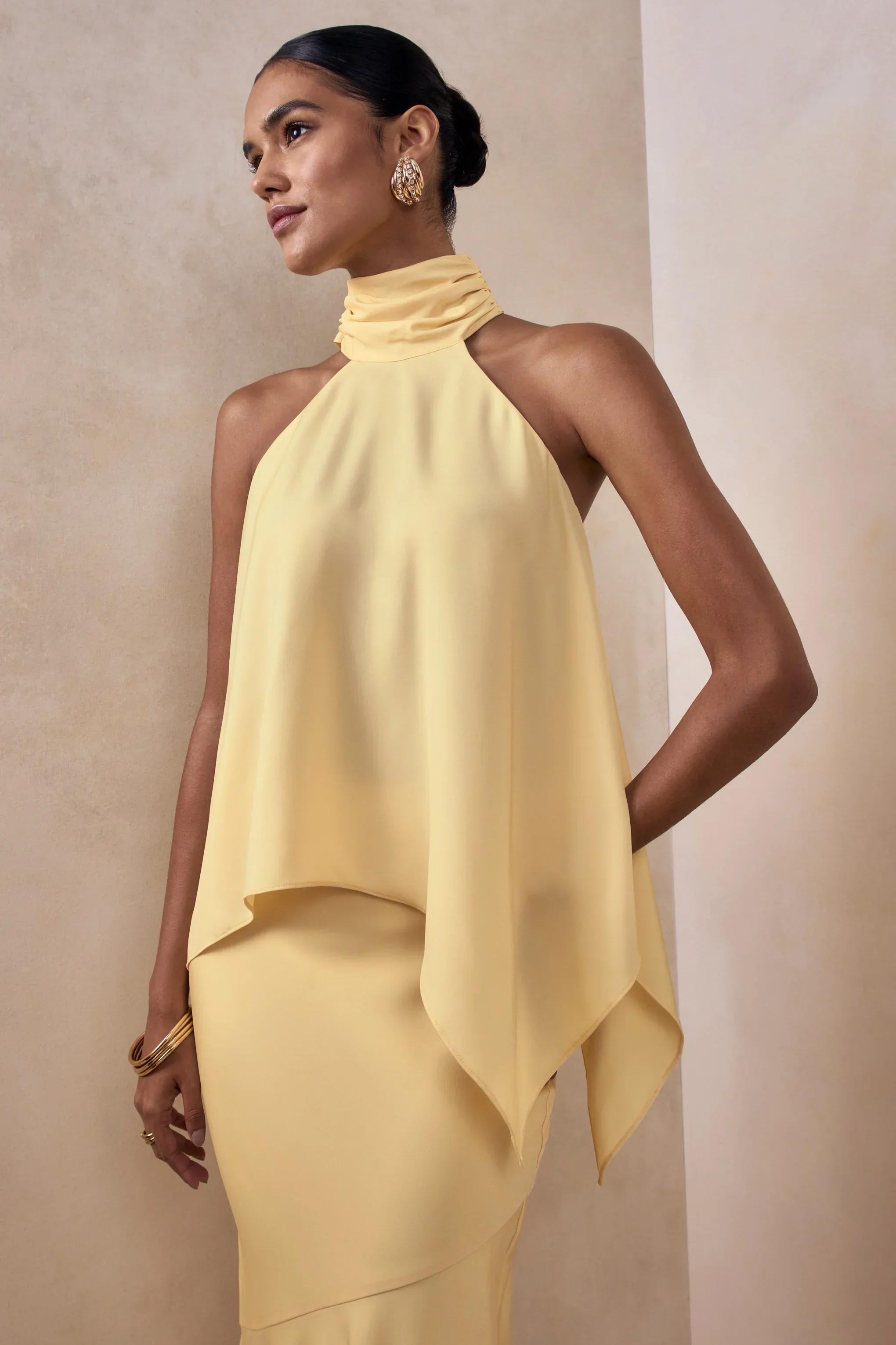 Sancelle | Lemon Satin Halter-Neck Top
