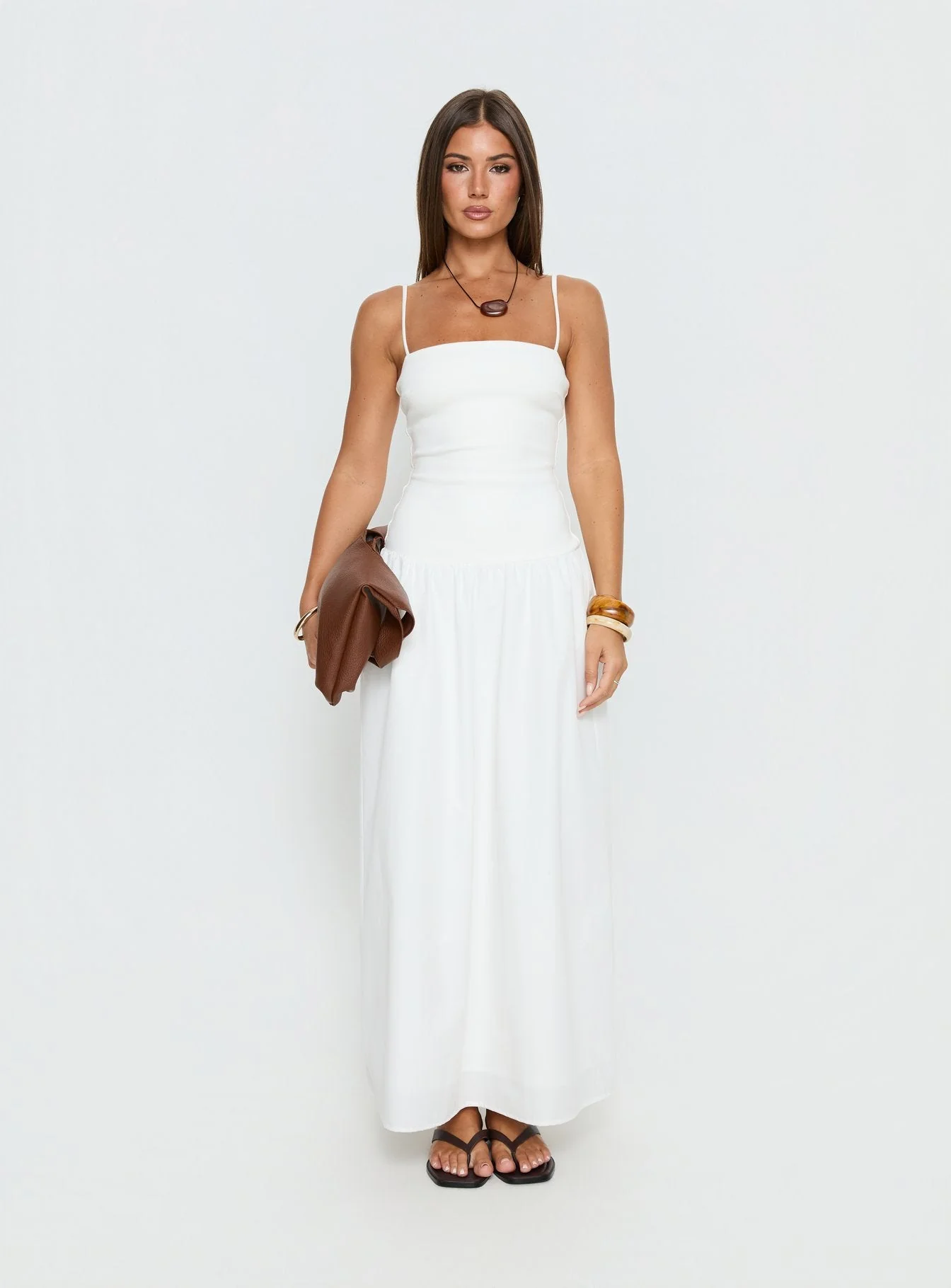 Erroll Drop Waist Knit Maxi Dress White