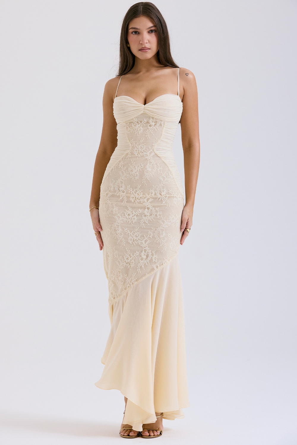 Vanilla Chiffon &Amp; Lace Gown