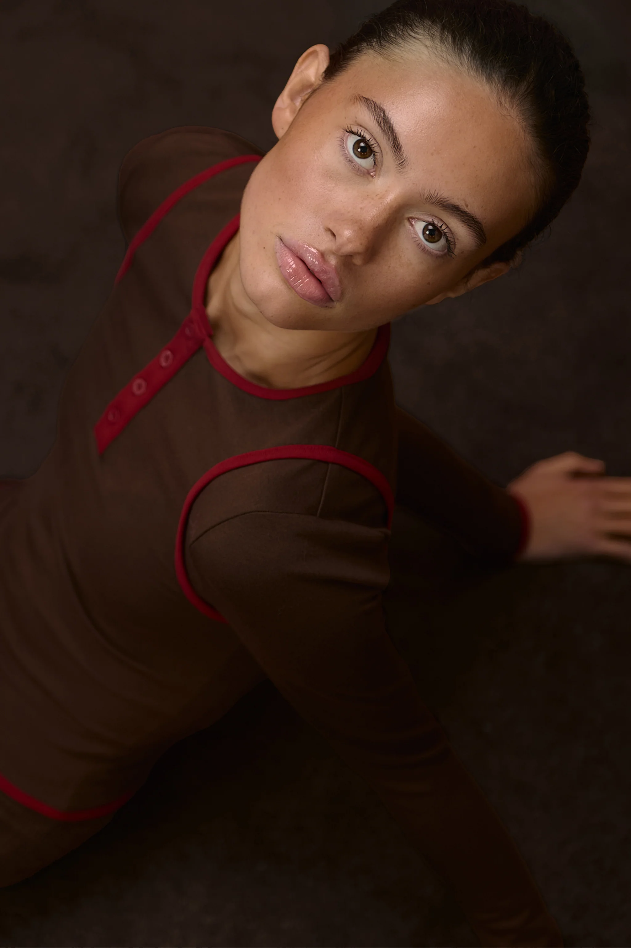 Huggie Layered Long Sleeve Top in Brown