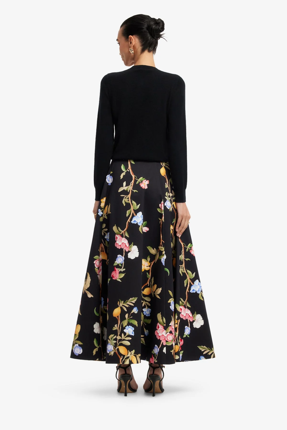Elina Maxi Skirt - Lemon Vine Print in Ebony