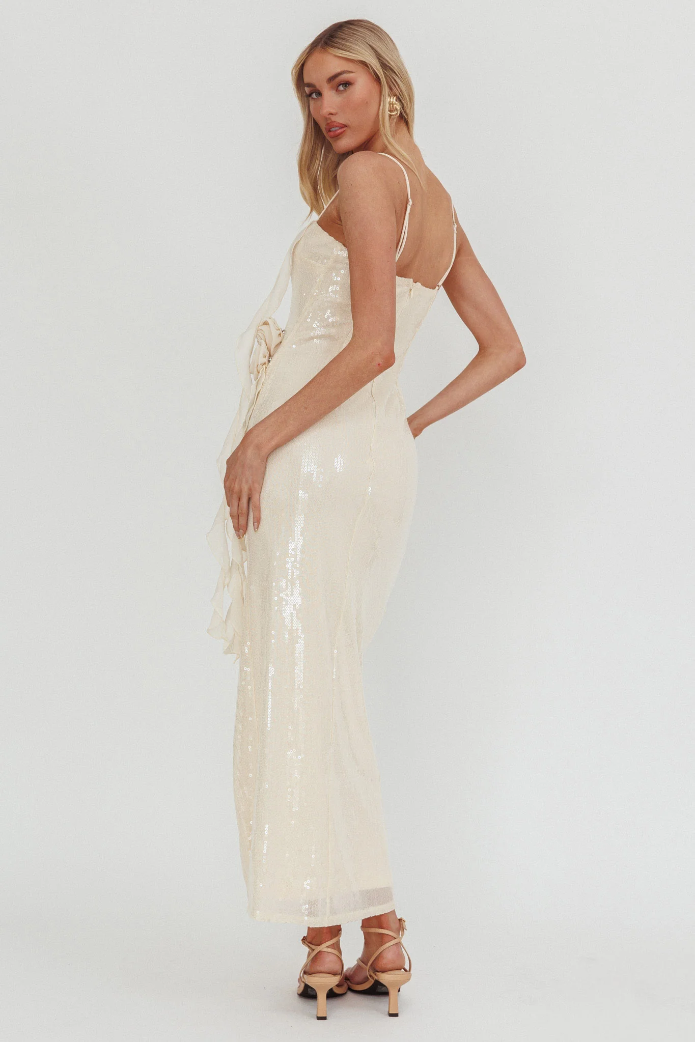 She Glows Cami Strap Sequin Maxi Dress Champagne
