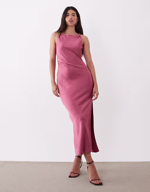 JDY high neck satin maxi dress in dusty pink