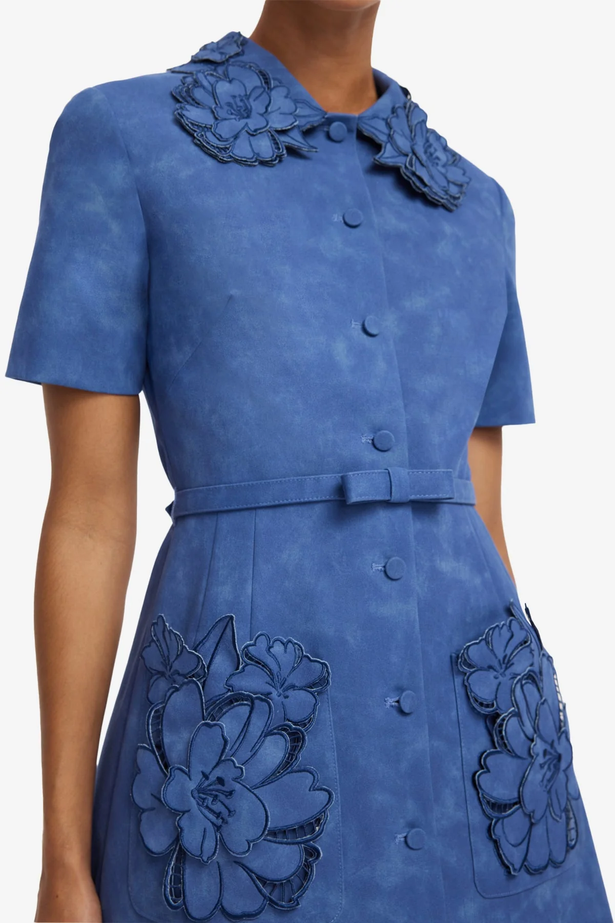 Ashley Appliqué Vegan Suede Mini Dress - Azure