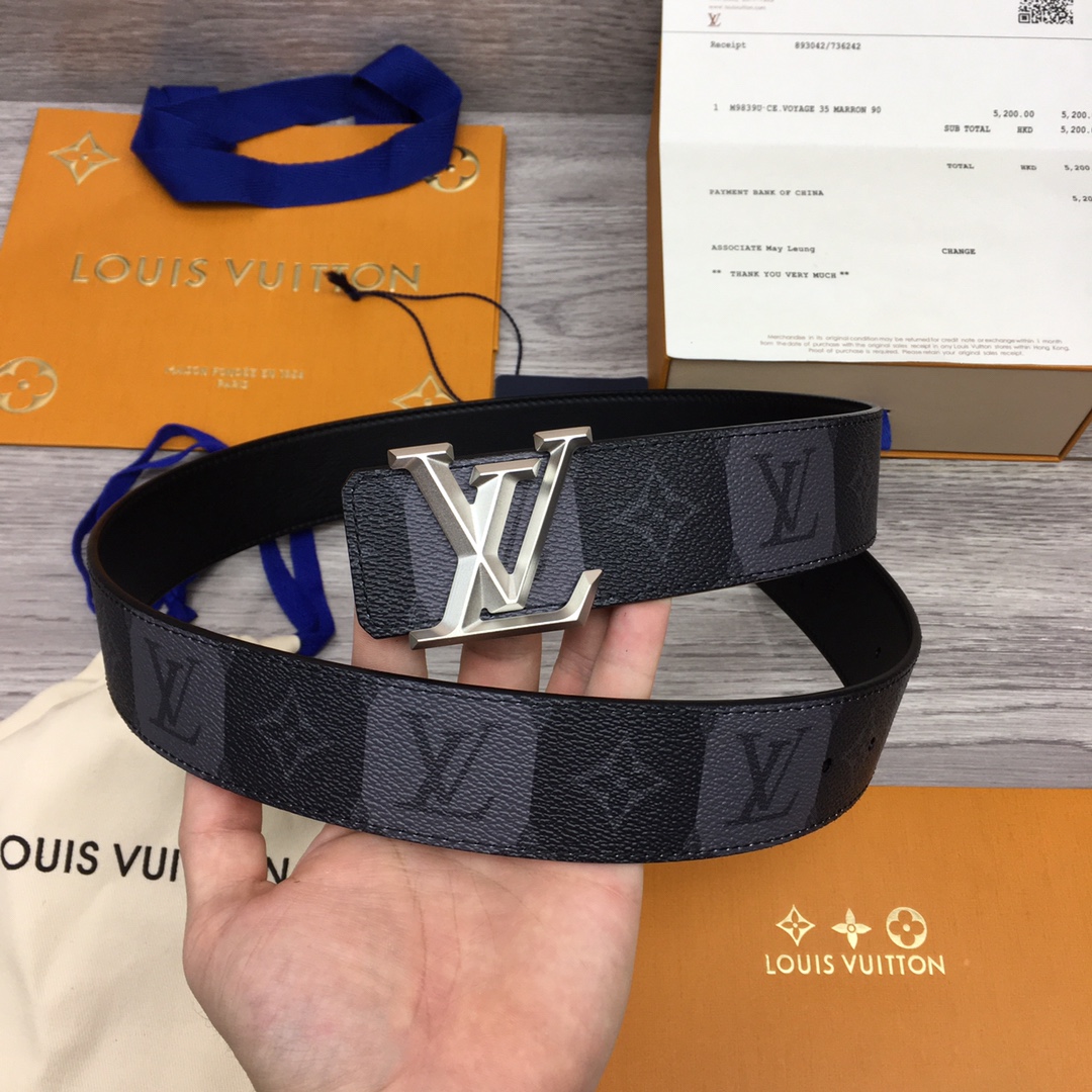 [TOP] Louis Vuitton LV Men's Calfskin Belt 4cm - Black - 711 Luxury