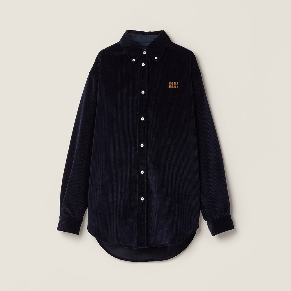 Designer navy Clothing MiuMiu Navy Corduroy And Suede Shirt | Nigo Office