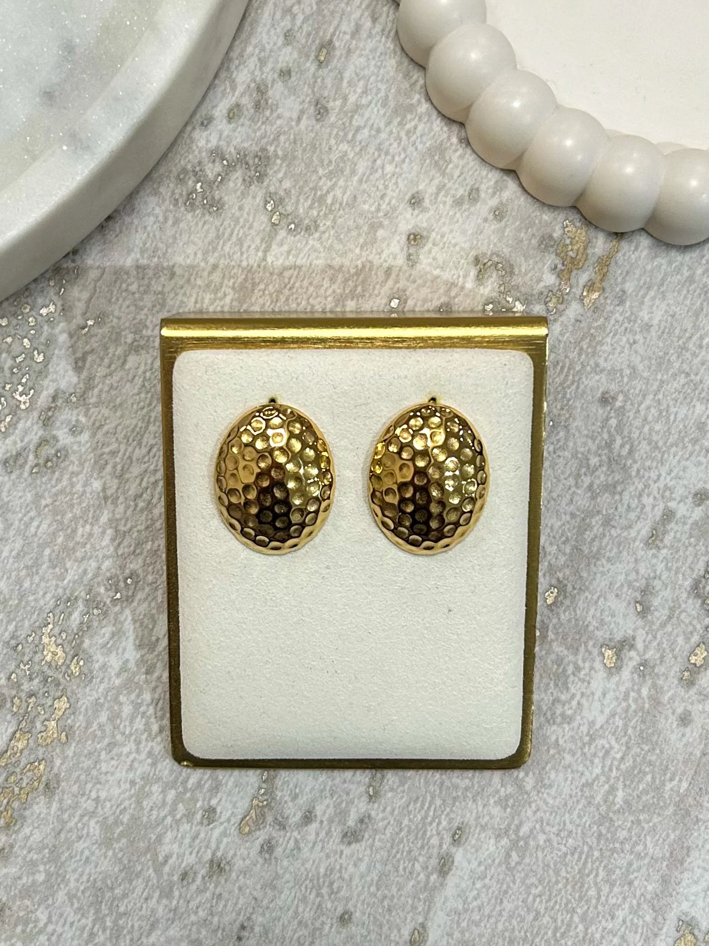 Gold Oval Hammered Stud Earrings