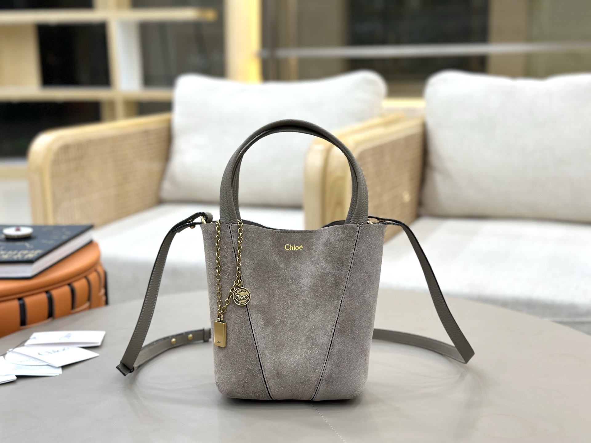 [TOP] Chloe Spin Bag Suede Leather 18*19*8 cm - Grey - 711 Luxury