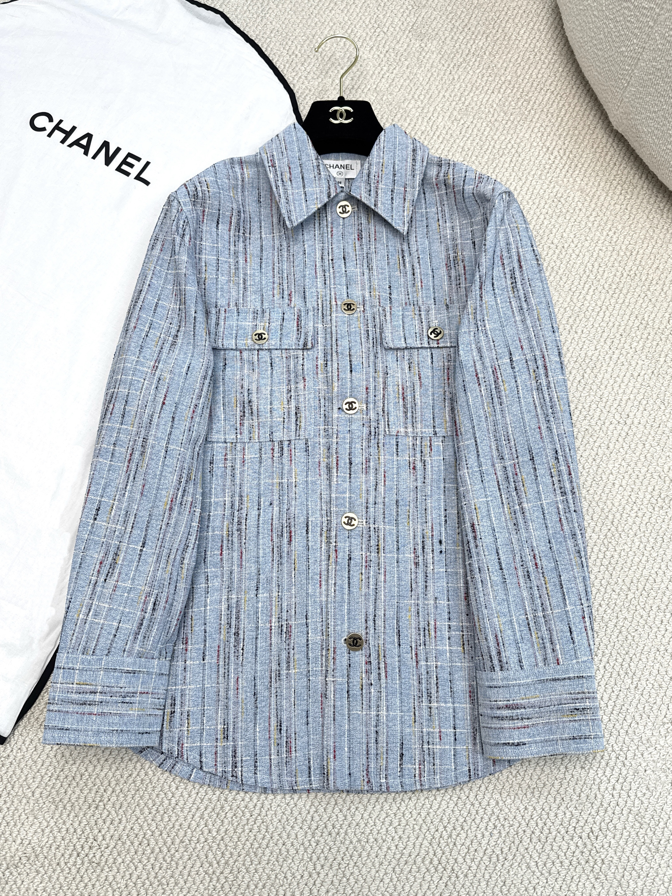 Chanel blue Shoes CHANEL Long-sleeved Shirt Mixed Fibers Oxford Blue #378452 View 2 | Nigo Office
