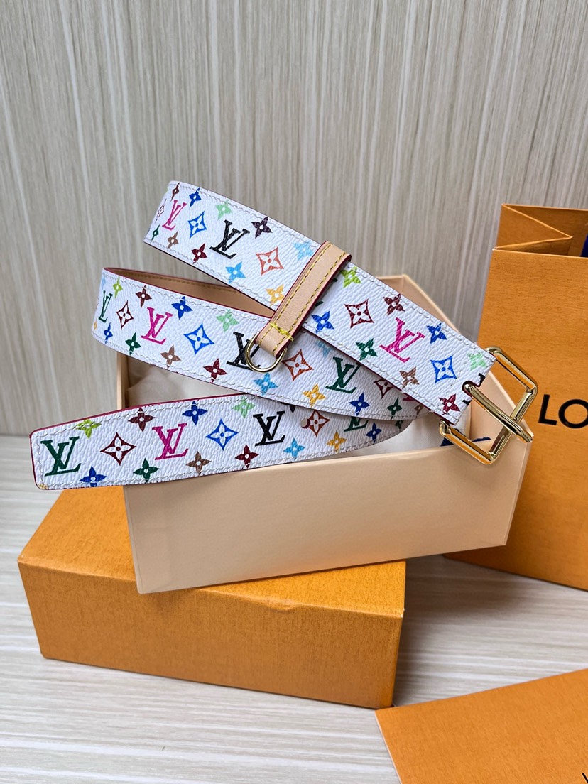 [TOP] Louis Vuitton LV D-Ring Monogram Multicolor Belt 3cm - White - 711 Luxury
