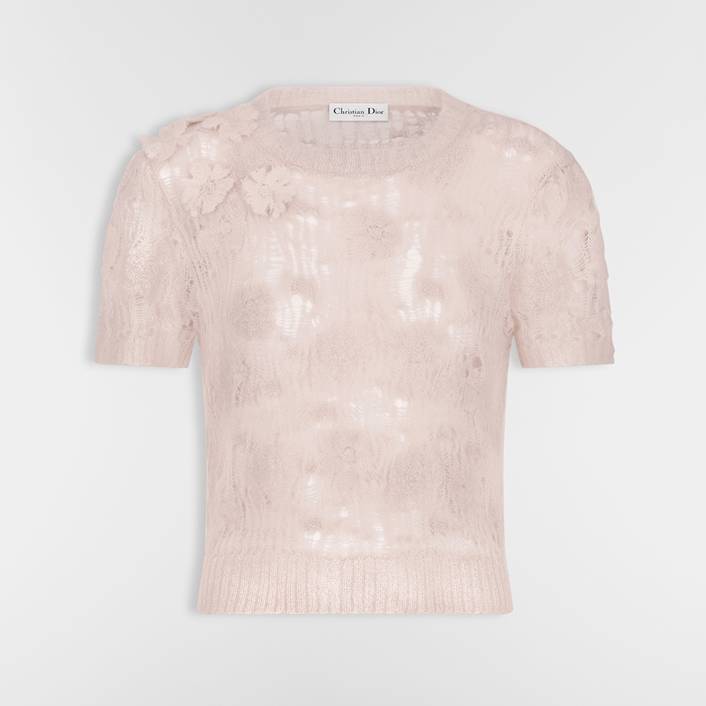 NIGO Dior Short-Sleeved Sweater Pink Openwork Silk-Mohair-Alpaca-Blend #nigo377647