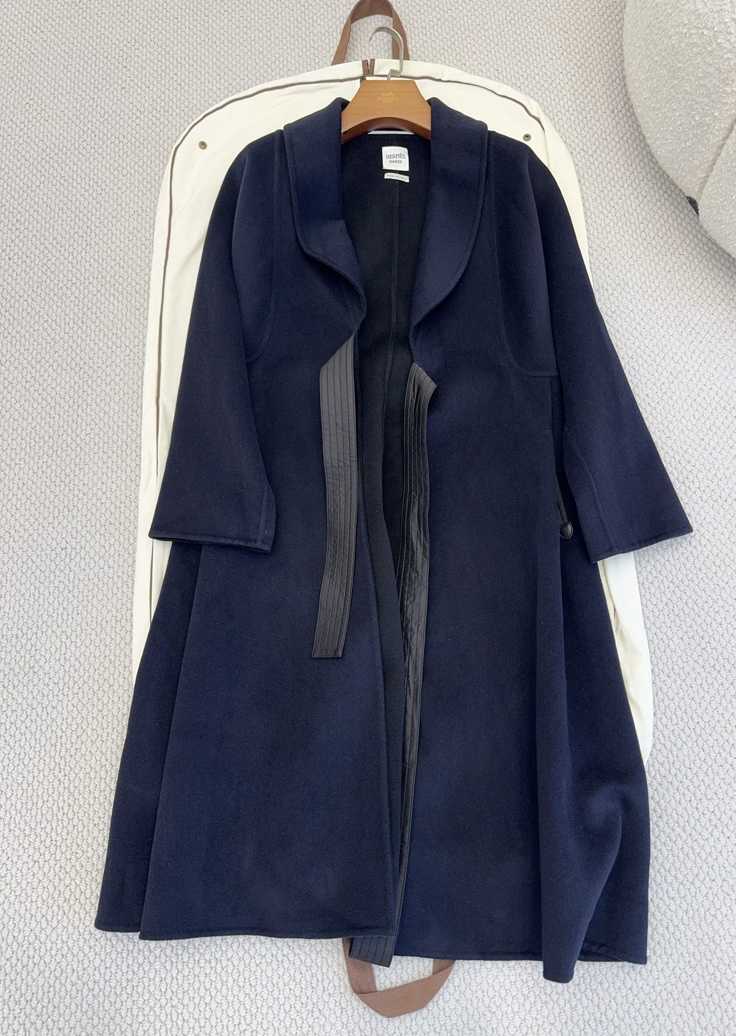 Designer Clothing Hermès Long Cashmere Coat Bleu Noir #394231 View 2 | Nigo Office