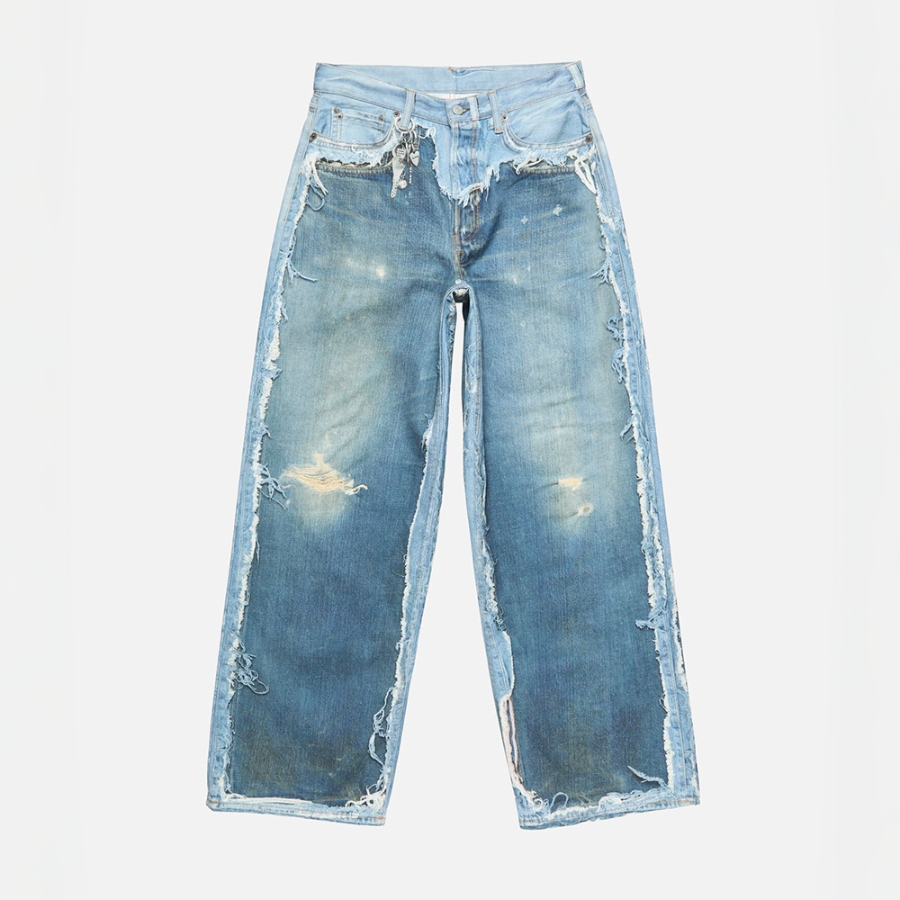 Acne Studios Clothing Acne Studios Trompe L'oeil Print Raw Edge Patchwork Wide-leg Jeans #383203 | Nigo Office