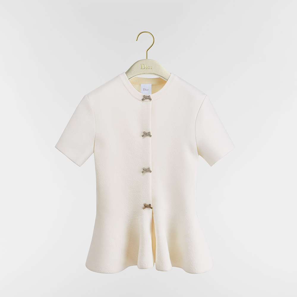 Dior white Clothing DIOR Short-Sleeved Peplum Jacket White Virgin Wool-Blend Bouclé Knit #396084 | Nigo Office