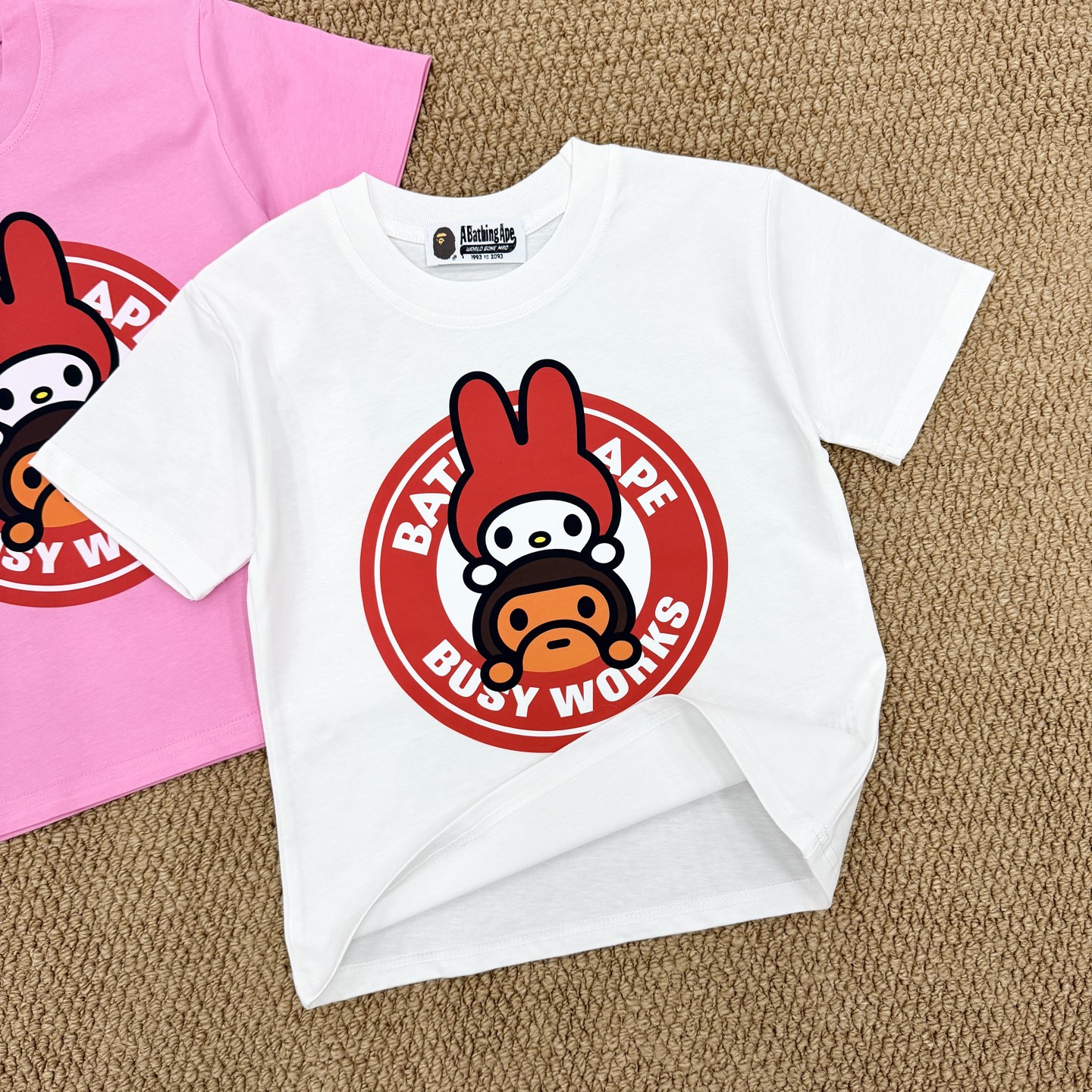 Bape A Bathing Ape Unisex Kids My Melody Baby Milo Circle Logo Crew Neck Cotton Short Sleeve T-Shirt Boys Girls Sizes 90-150